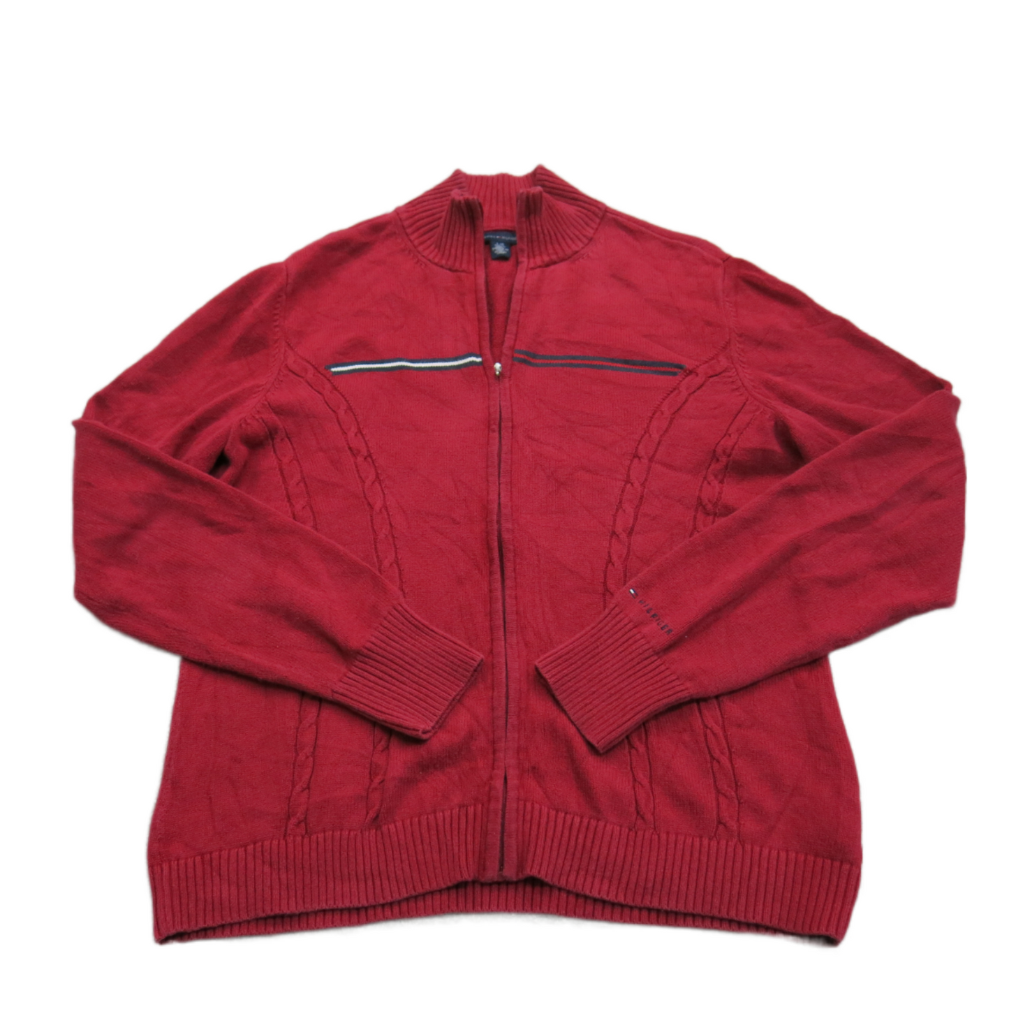 Tommy Hilfiger Womens Sweater Knitted Full Zip Long Sleeve Mock Neck Red SZ L/G