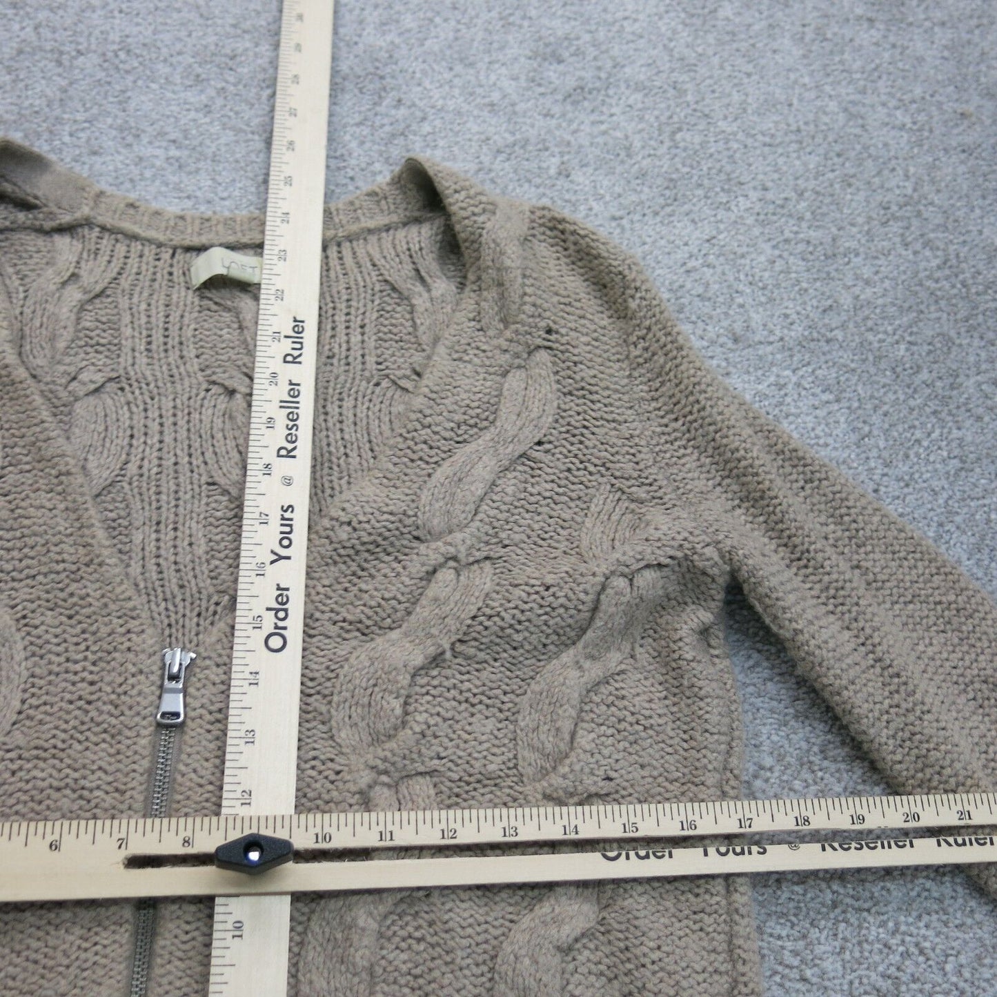 Loft Womens Cardigan Sweater Full Zip Knitted Long Sleeve Clay Gray Size Medium