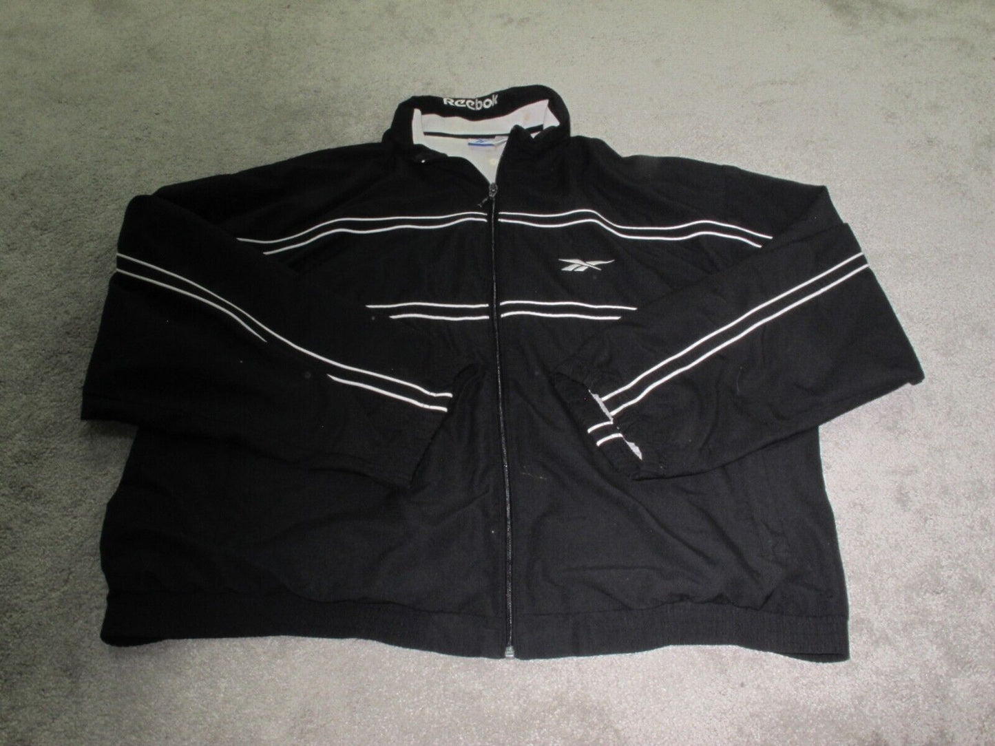 Reebok Mens Sports Jacket Full Zip Up Long Sleeves Mock Neck Black Size X Large