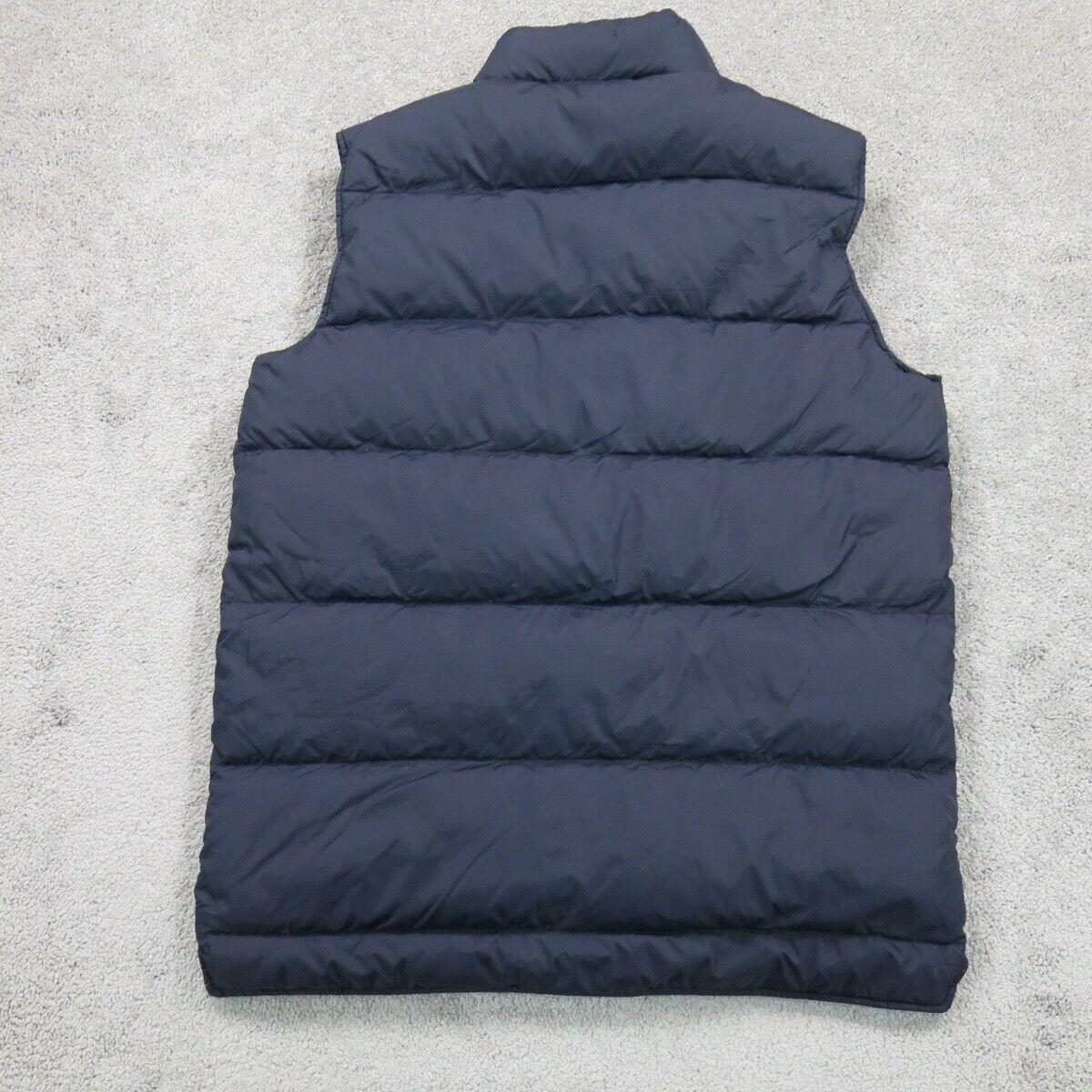 Lands End Mens Puffer Vest Jacket Mock Neck Pockets Front Button Blue Size Small