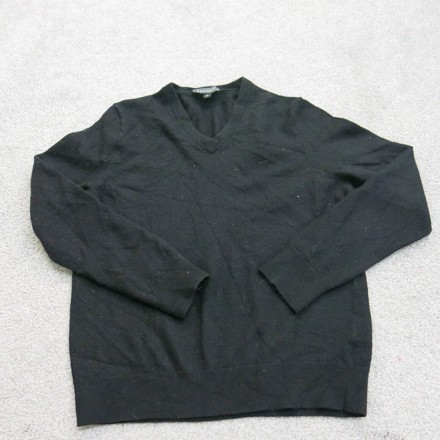Express Womens Pullover Sweater V Neck Long Sleeves Solid Black Size Medium