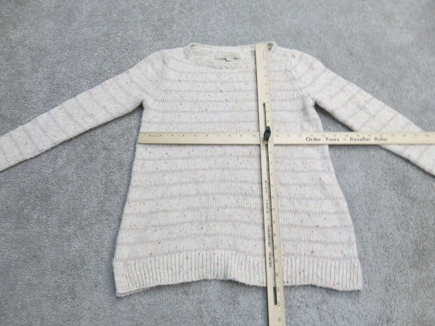 Ann Taylor Loft  Womens Sweater Knitted Round Neck Long Sleeve Beige SZ X Small