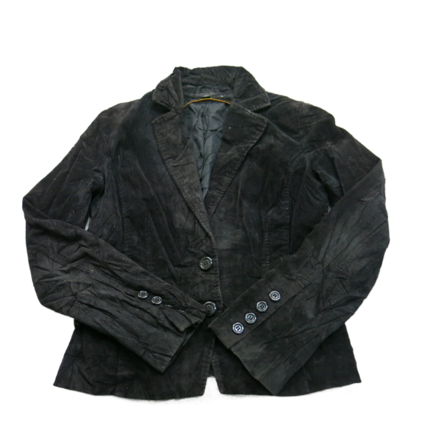 H&M Womens Corduroy Blazer Coat Single Breasted Long Sleeve Pockets Black Size 8