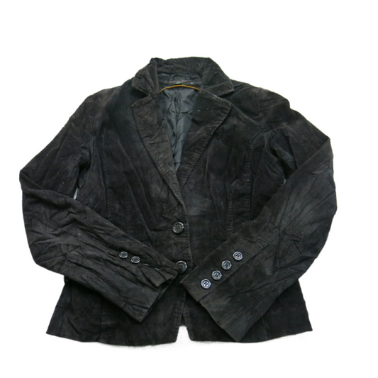 H&M Womens Corduroy Blazer Coat Single Breasted Long Sleeve Pockets Black Size 8