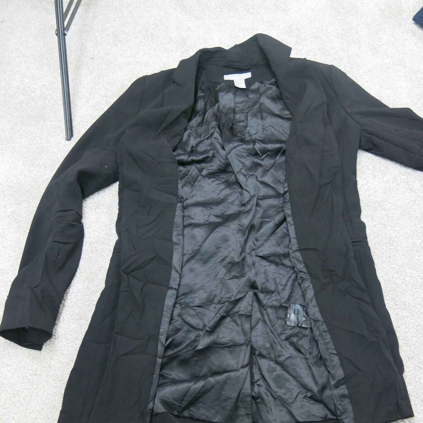 H&M Womens Over Coat Long Sleeves Open Front Pockets Solid Black Size 8