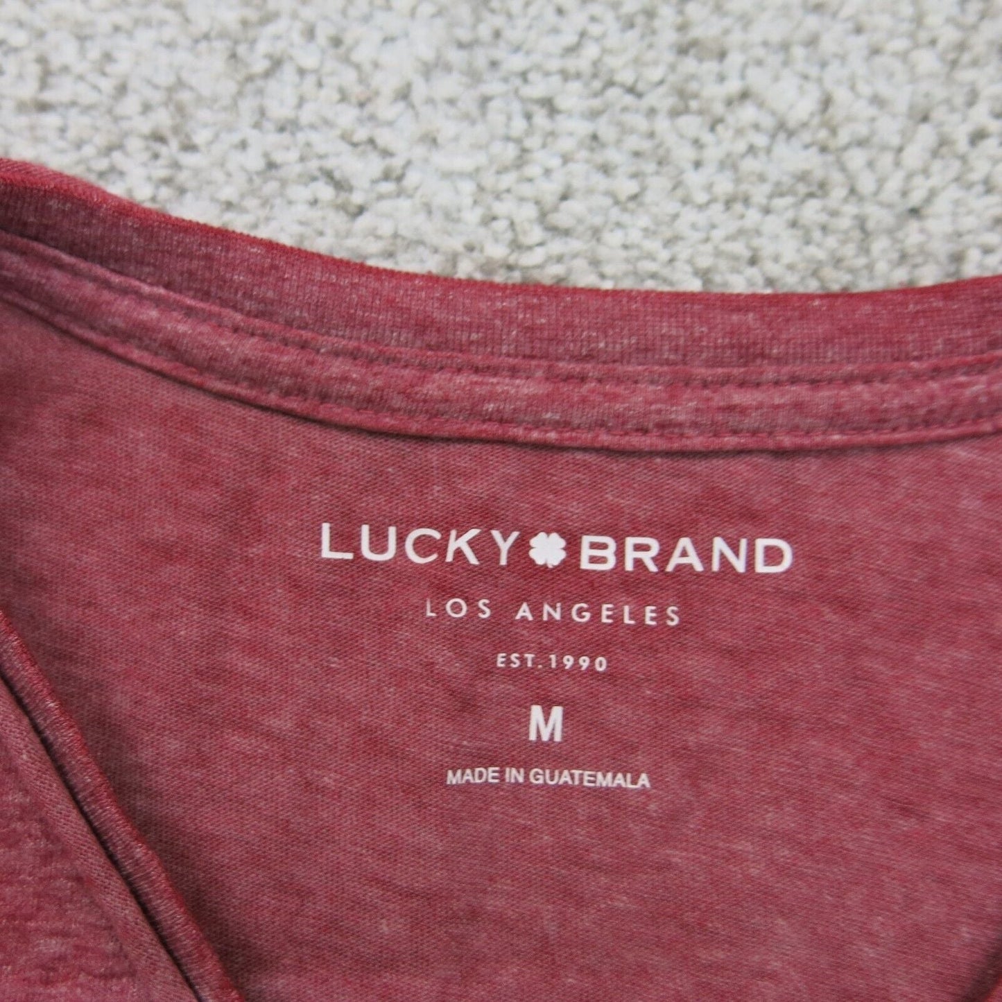 Lucky Brand Mens V Neck T Shirt Short Sleeves Logo Heather Red Size Medium