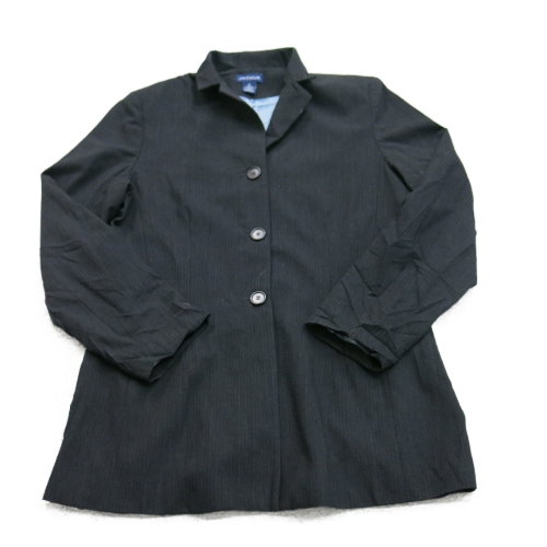 ANN Taylor Womens Trench Coat Single Breasted 100% Wool Front Button Black SZ 12