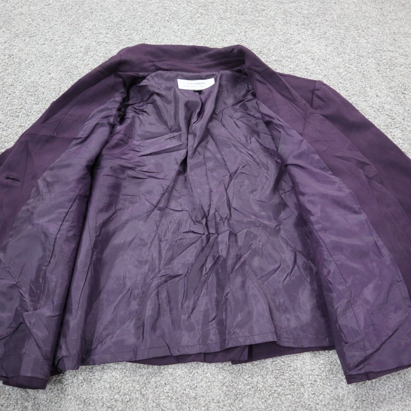 Tahari Womens Blazer Coat Long Sleeves Single Breasted Dark Pocket Purple Size 8