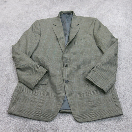 Chaps Mens Plaid Blazer Coat Single Breasted Long Sleeves Pockets Gray Size 44R