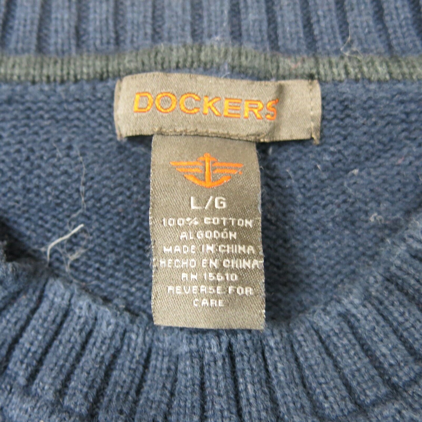 Dockers Men Pullover Argyle Sweater Long Sleeves Knitted Navy Blue Size Large