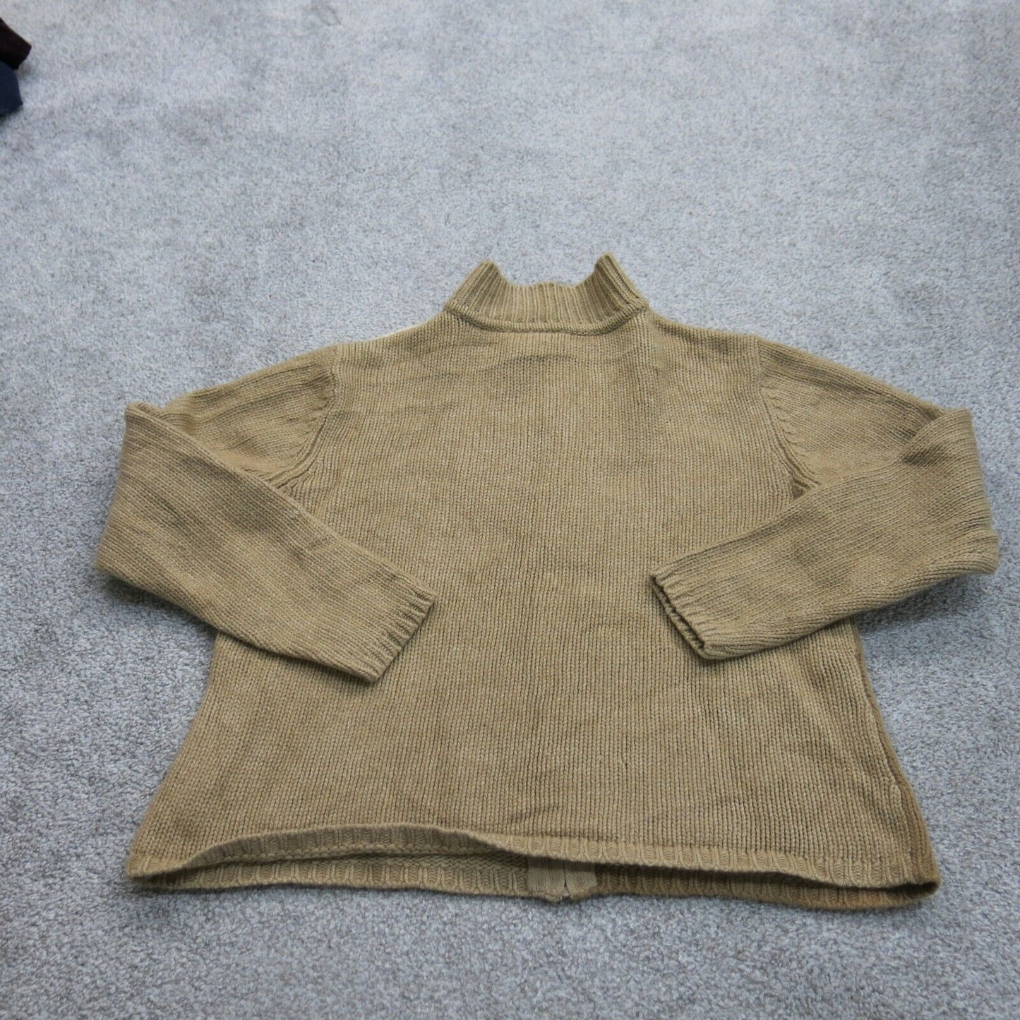 Talbots Women Full Zip Up Knitted Sweater Mock Neck Colorblock Khaki Size Medium