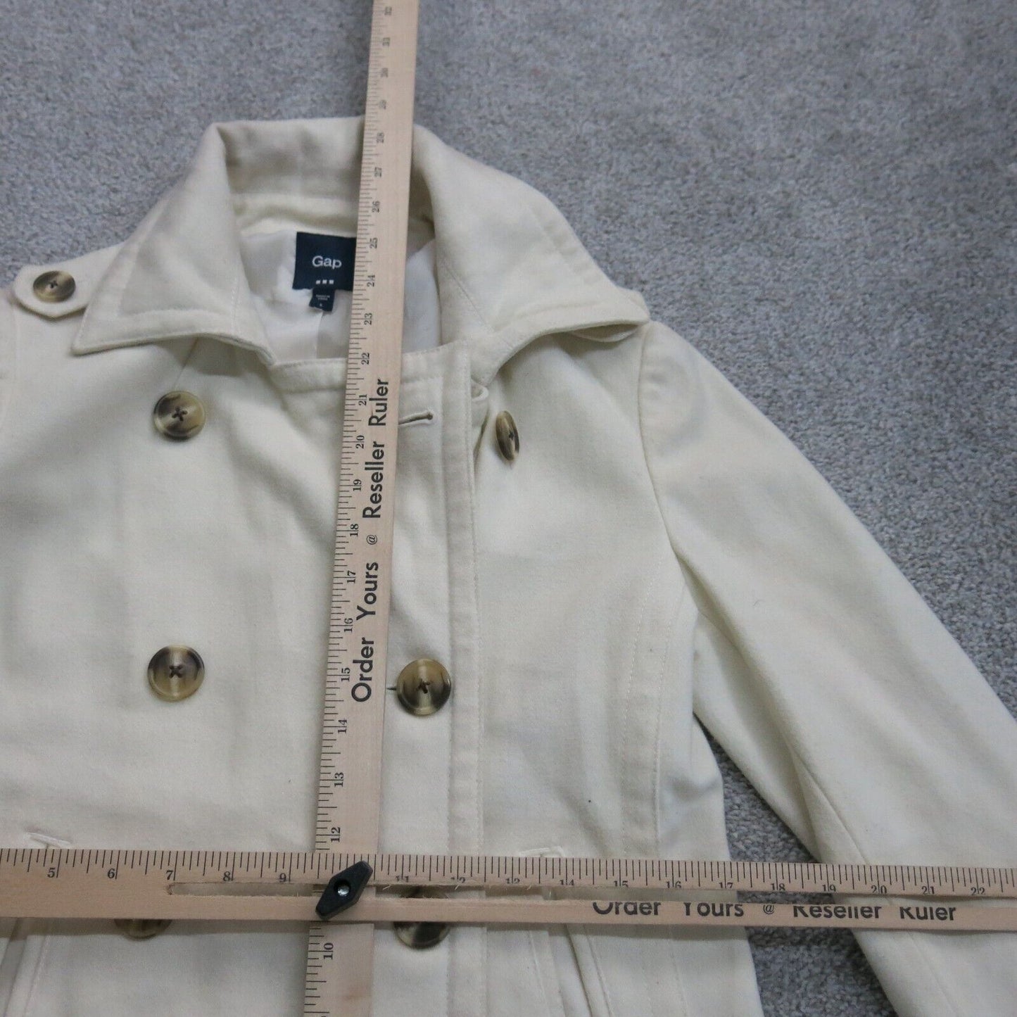 Gap Womens Pea Coat Long Sleeves Double Breasted Pockets Ivory Size Small