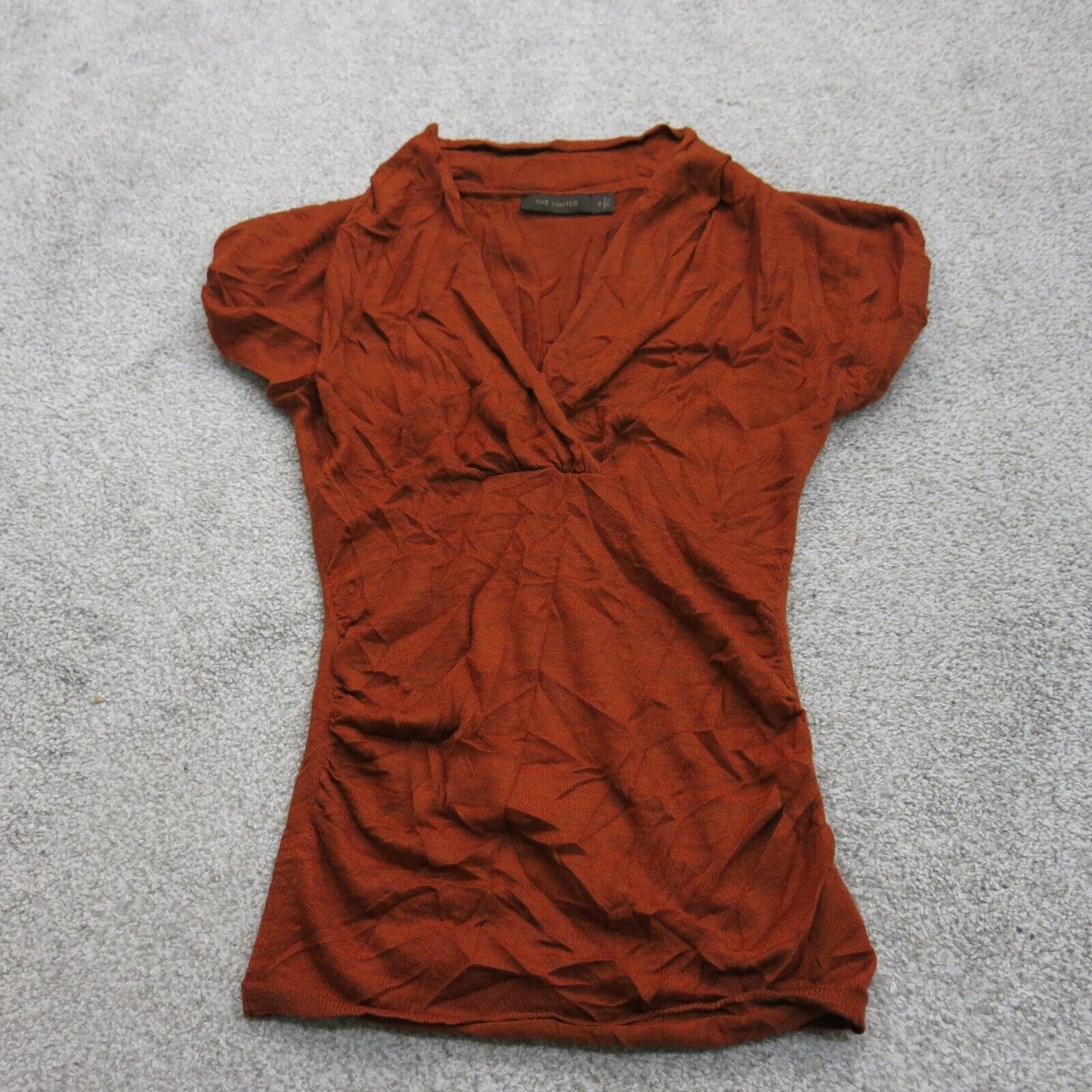 The Limited Womens Pullover Sweater Wrap Front Fitted Cap Sleeves Orange Small