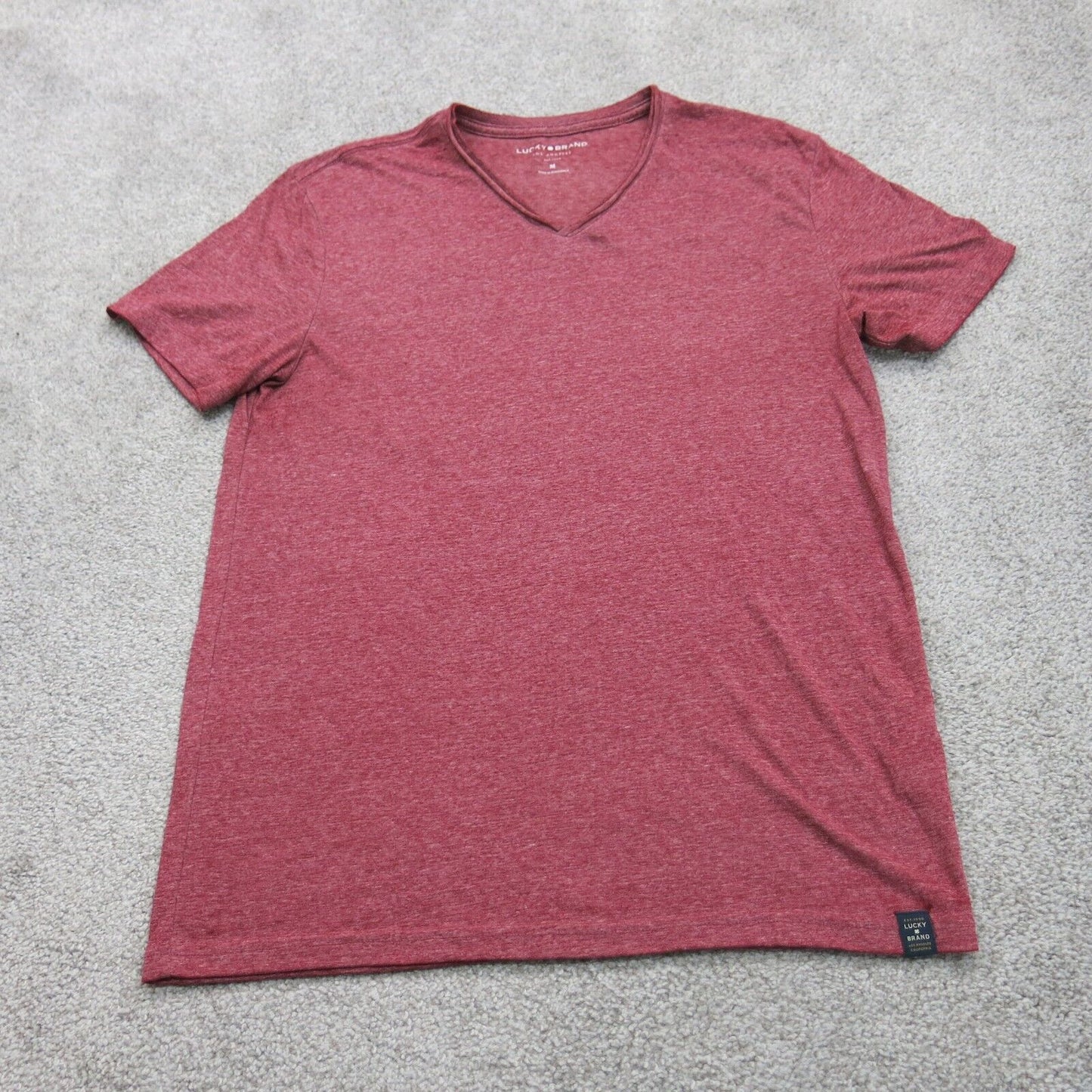 Lucky Brand Mens V Neck T Shirt Short Sleeves Logo Heather Red Size Medium