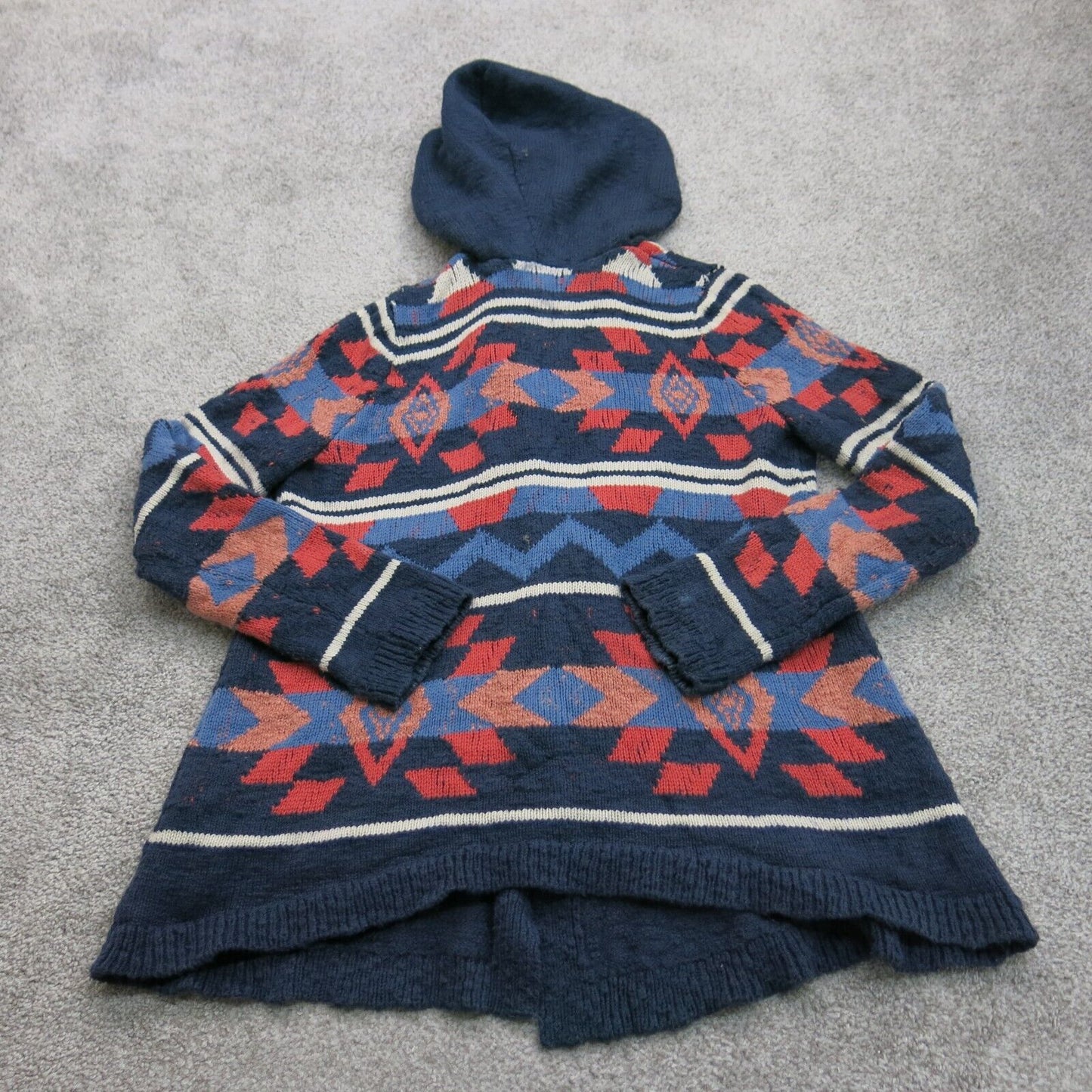 Lucky Brand Womens Cardigan Sweater Hooded Long Sleeve Pockets Blue Red Size S