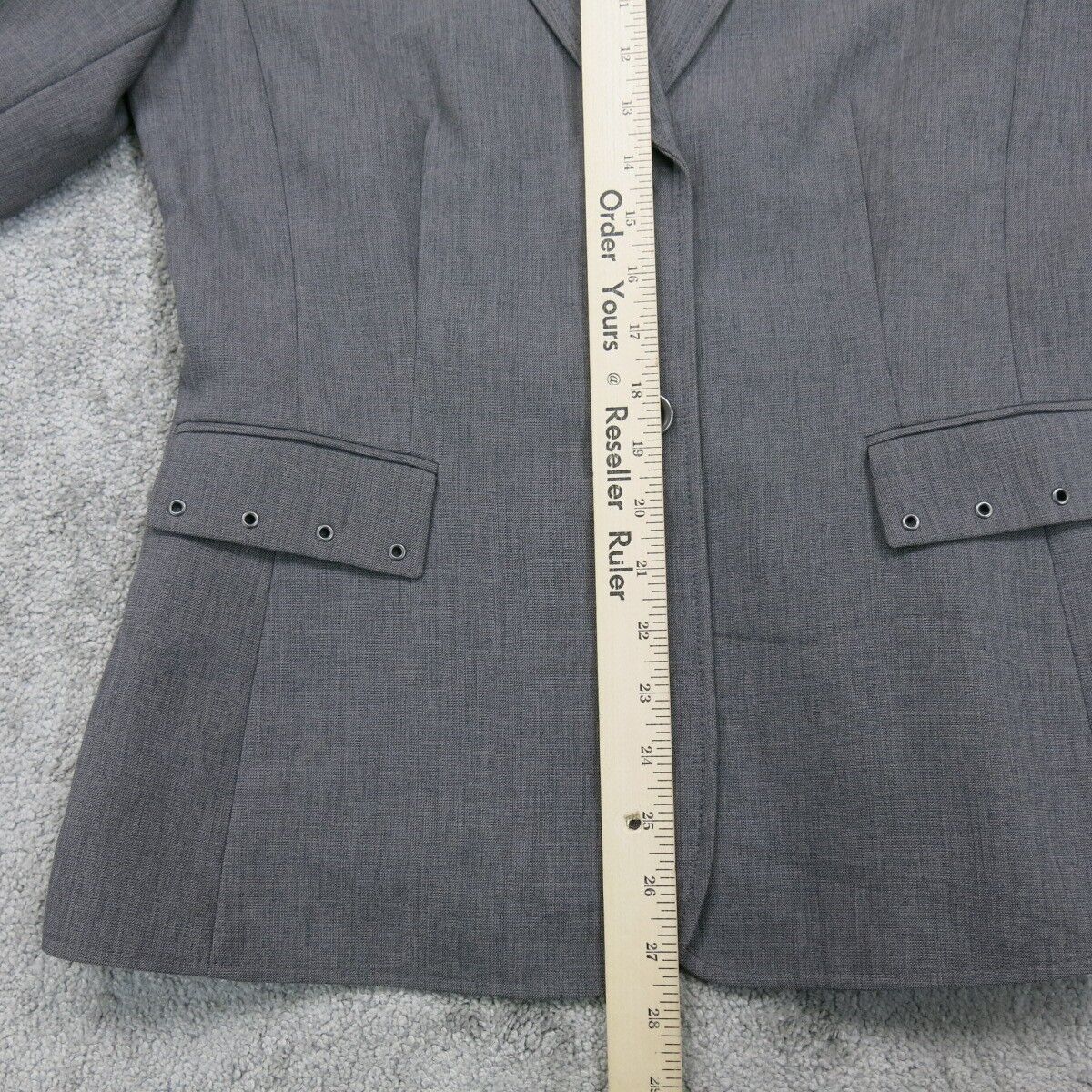 Tahari Womens Blazer Coat Long Sleeves Single Breasted Pockets Gray Size 6