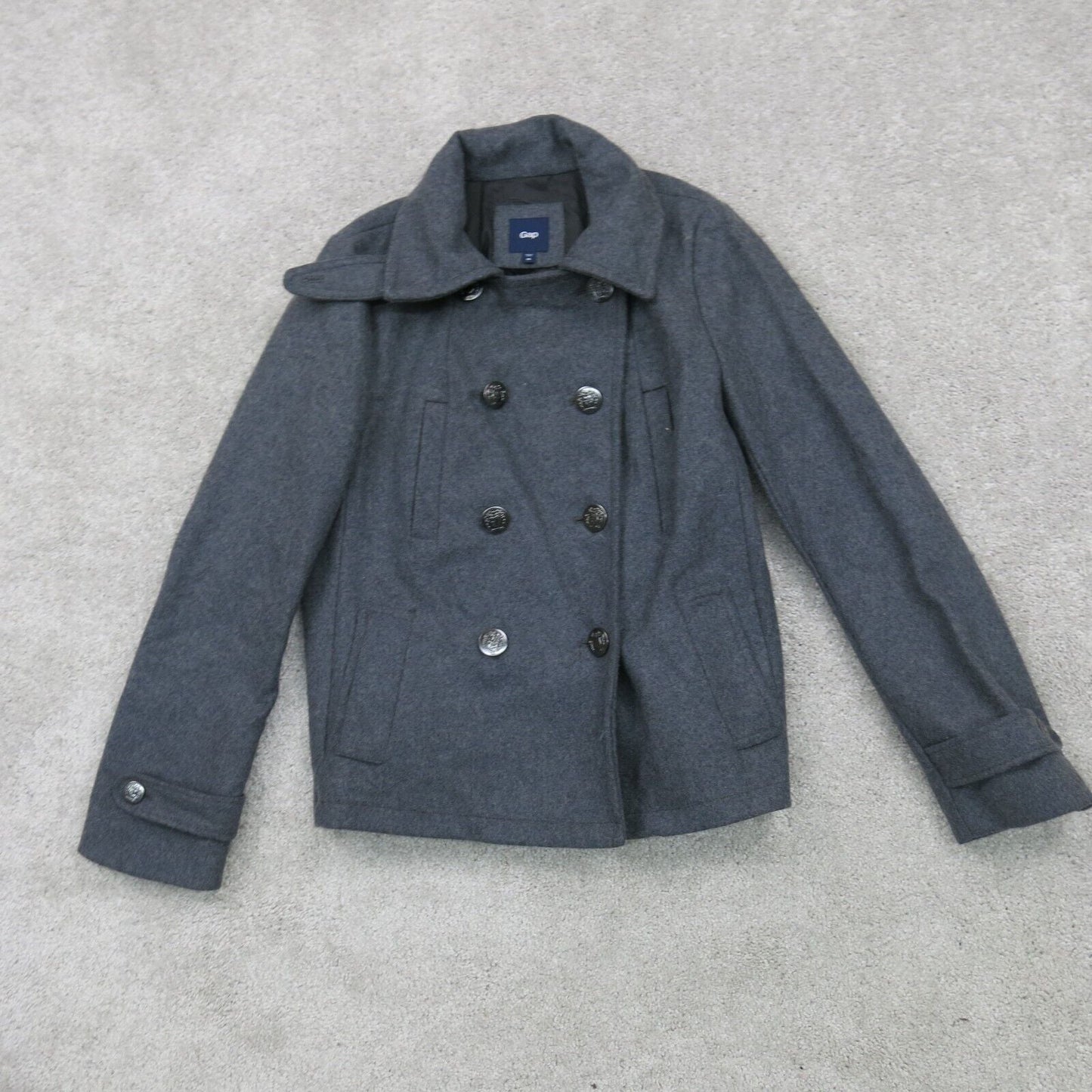 Gap Womens Blazer Coat Double Breasted Long Sleeve Pockets Black Size X Small