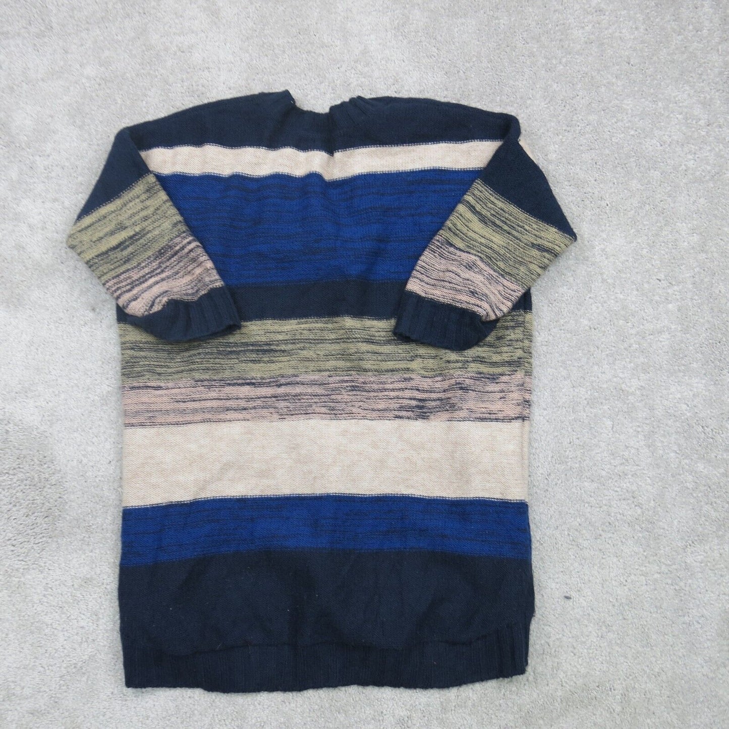 H&M Womens Pullover Sweater Crew Neck Short Sleeve Striped White Blue SZ Medium