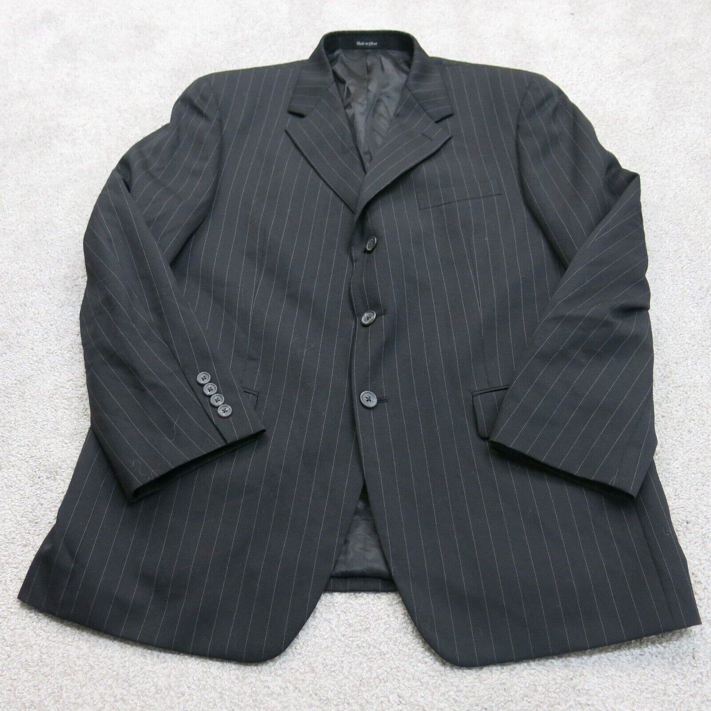 Chaps Mens Blazer Coat Single Breasted Striped 100% Wool Black Size 42 Regular