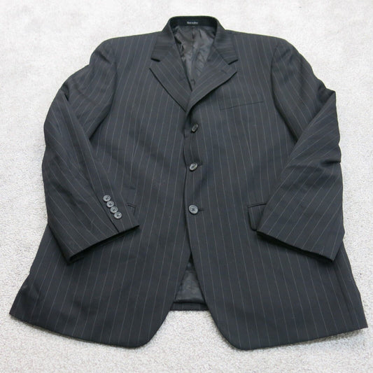 Chaps Mens Blazer Coat Single Breasted Striped 100% Wool Black Size 42 Regular