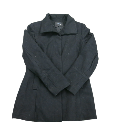 Express Womens Trench Coat Long Sleeves Two Pocket Front Button Black Size 7/8