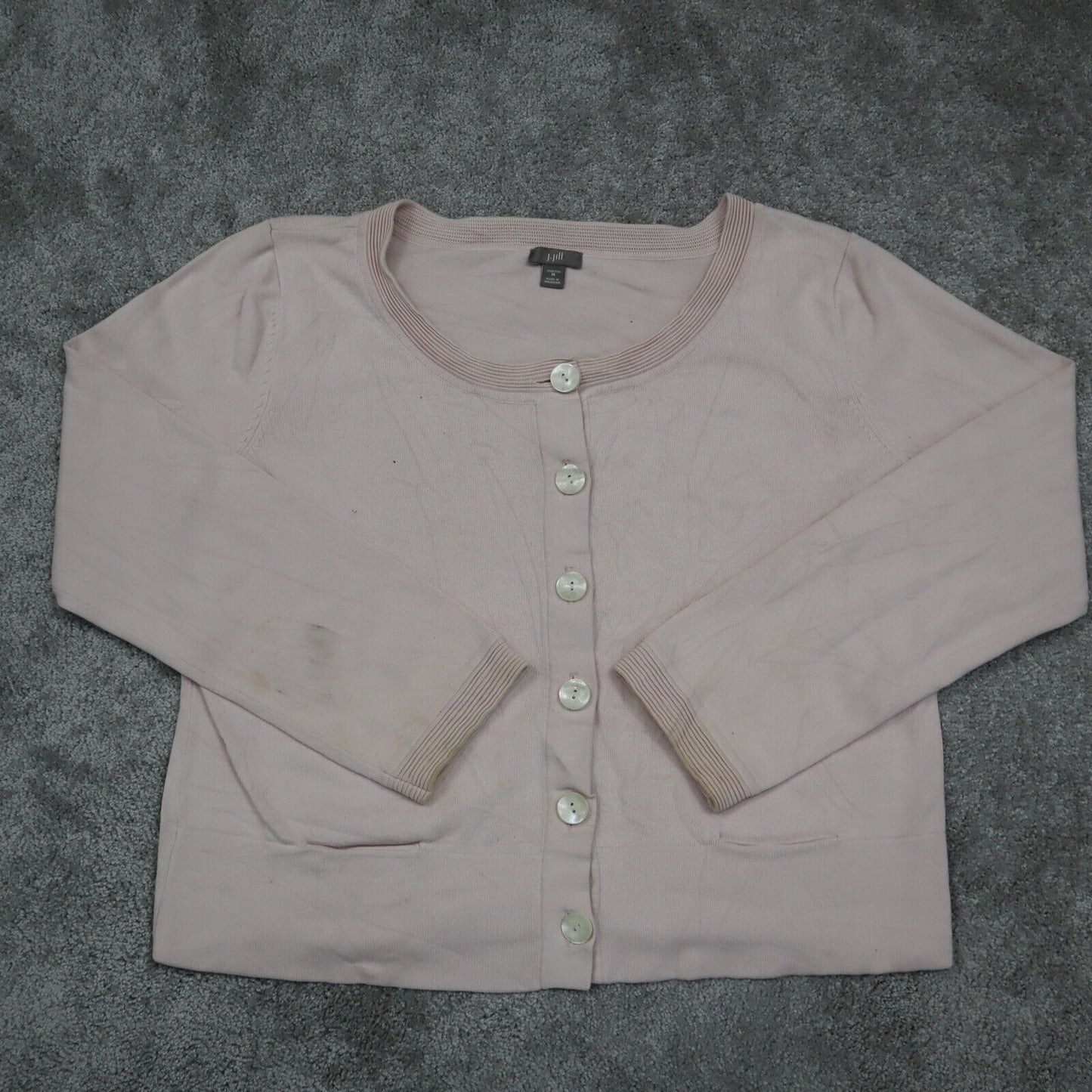 J .Jill Womens Cardigan Knitted Sweater Long Sleeves Pockets Pink Size Medium