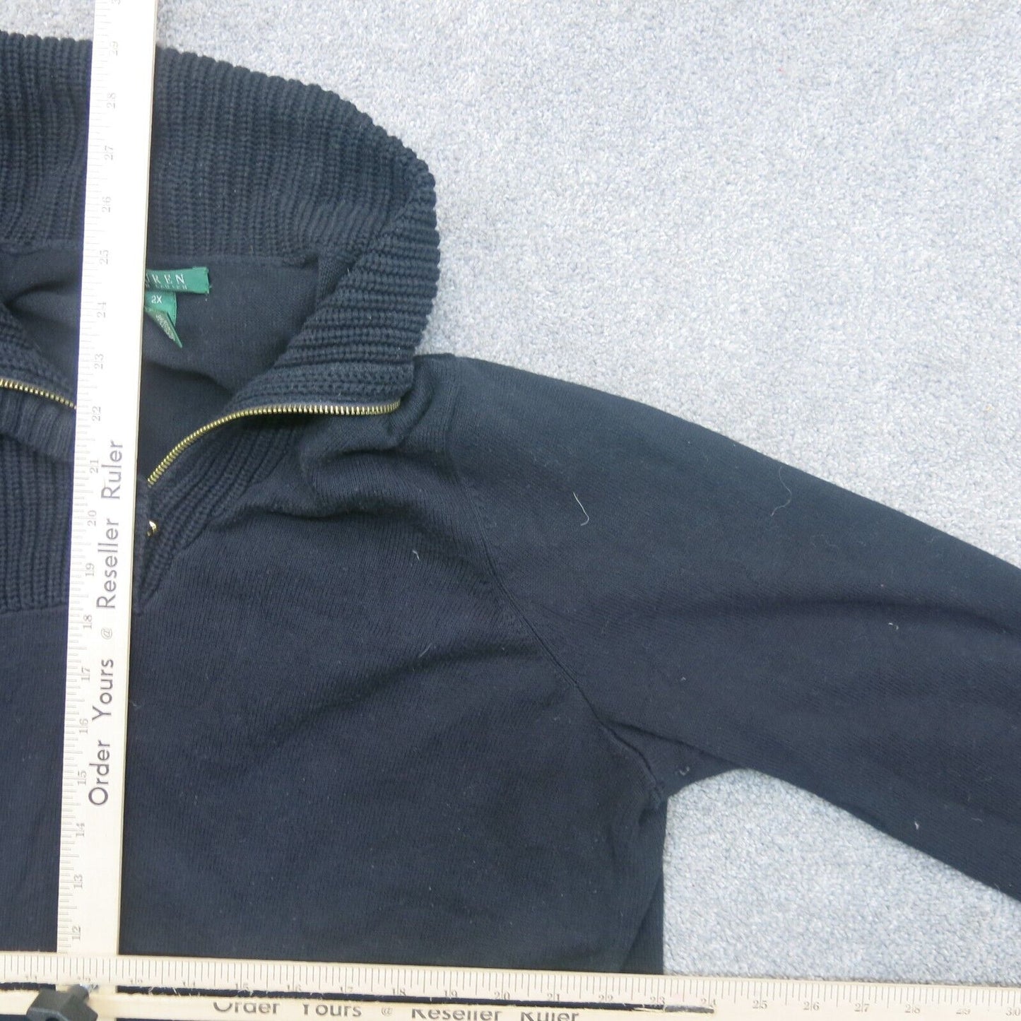 Lauren Ralph Lauren Womens Pullover Sweater Long Sleeves 1/4 Zip Black Size 2X