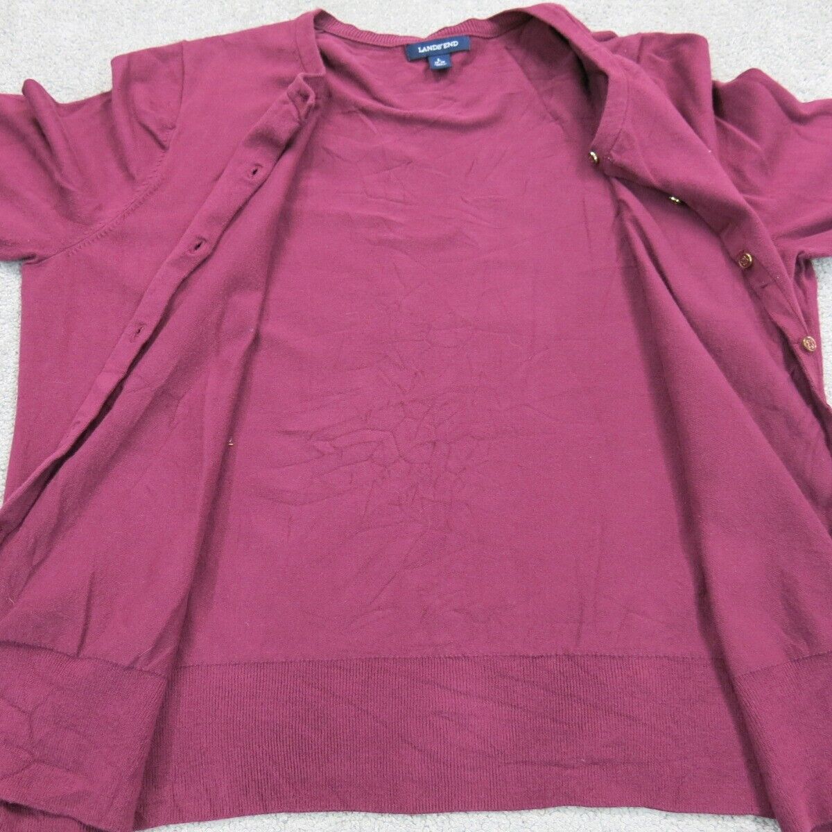 Lands End Womens Cardigan Sweater Knitted Font Button Long Sleeve Maroon Size L
