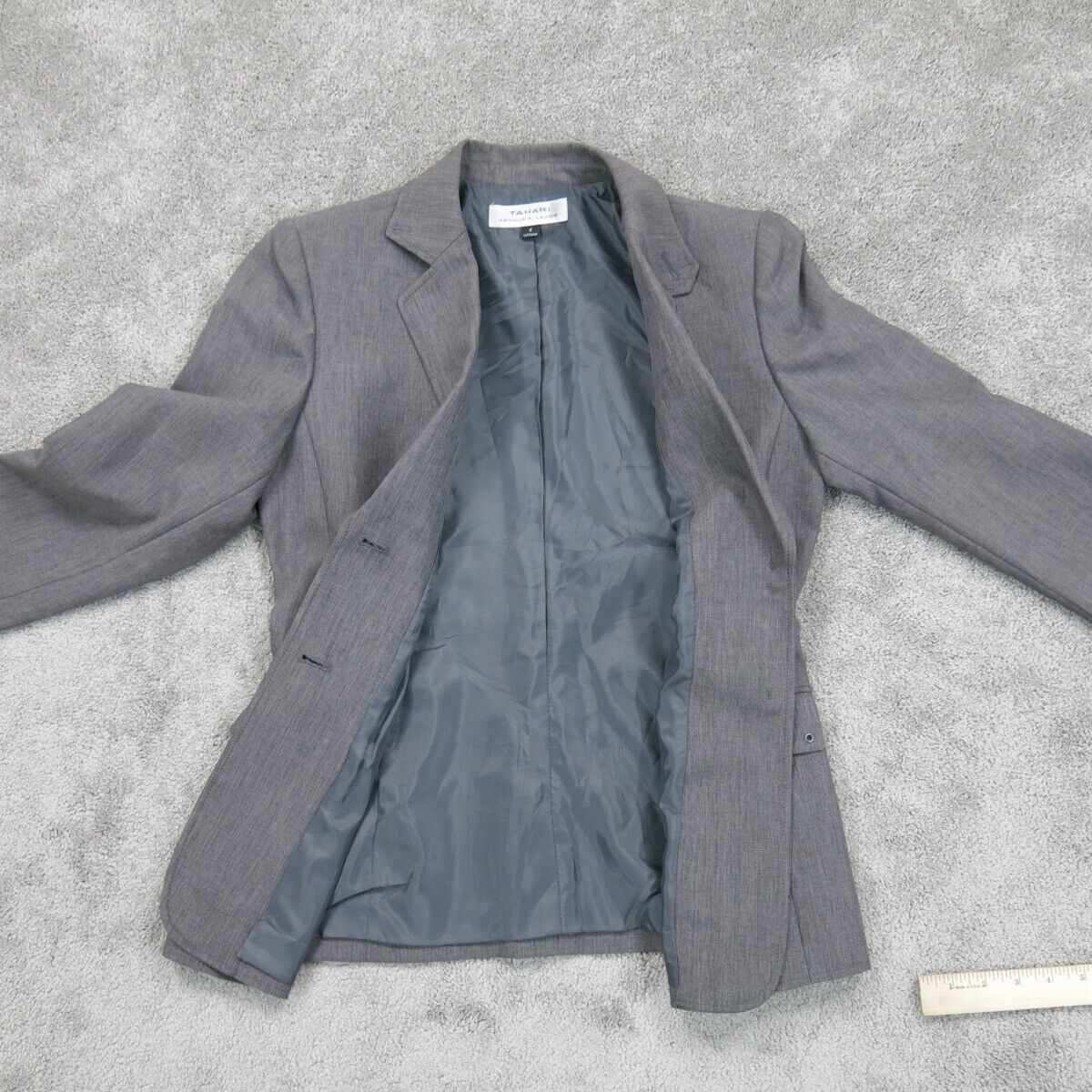 Tahari Womens Blazer Coat Long Sleeves Single Breasted Pockets Gray Size 6