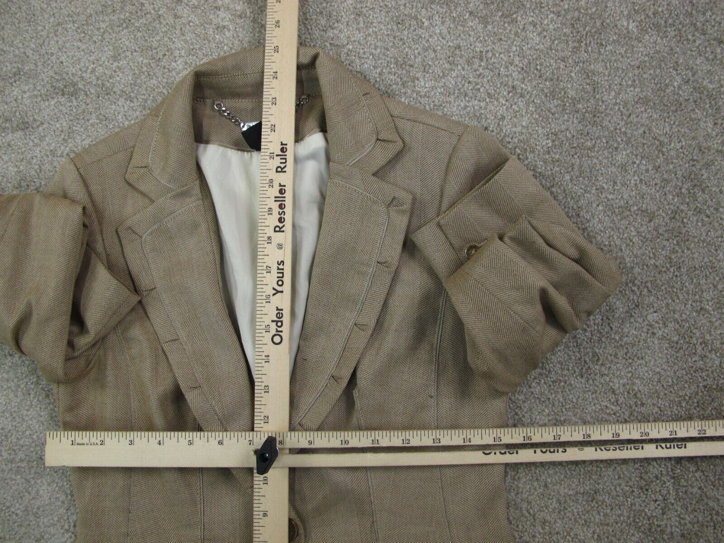 White Black Womens Blazer Coat Single Breasted Long Sleeves Tan Brown Size 4
