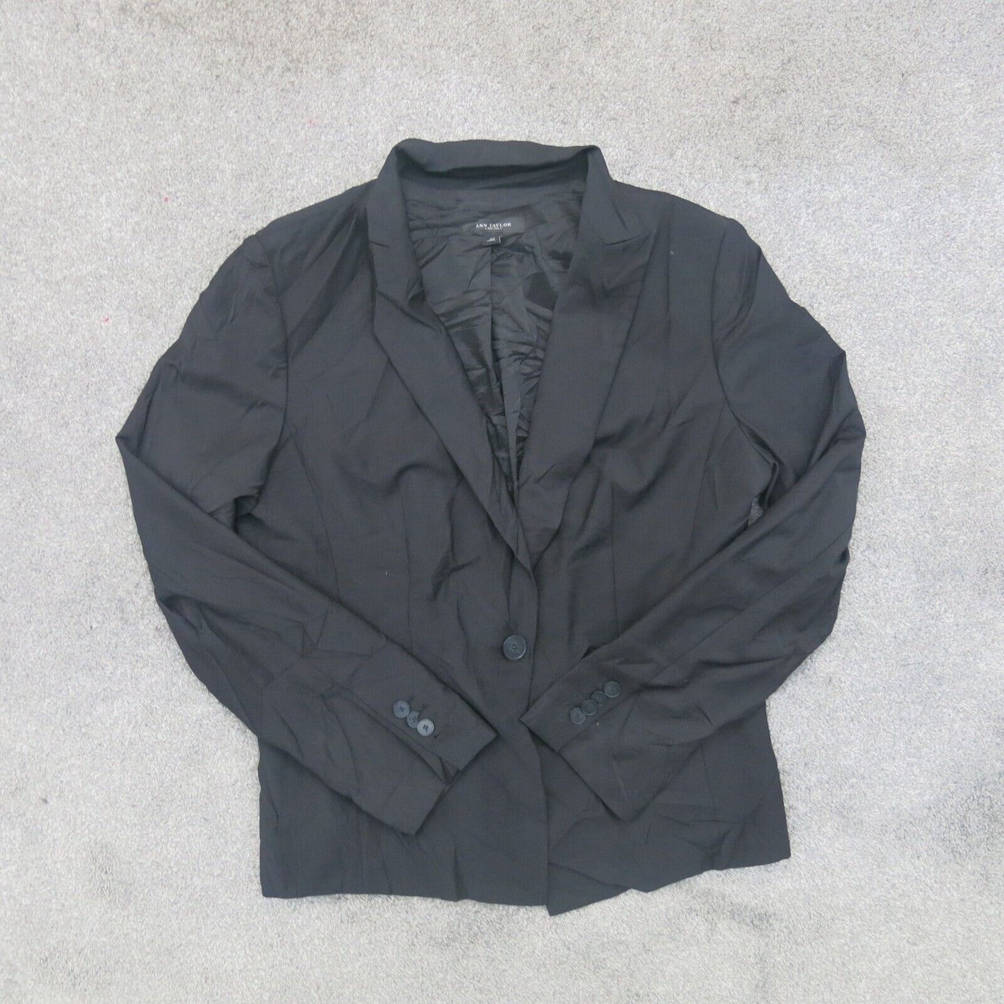 Ann Taylor Womens Blazer Coat Single Breasted Long Sleeves Pockets Black Size 12