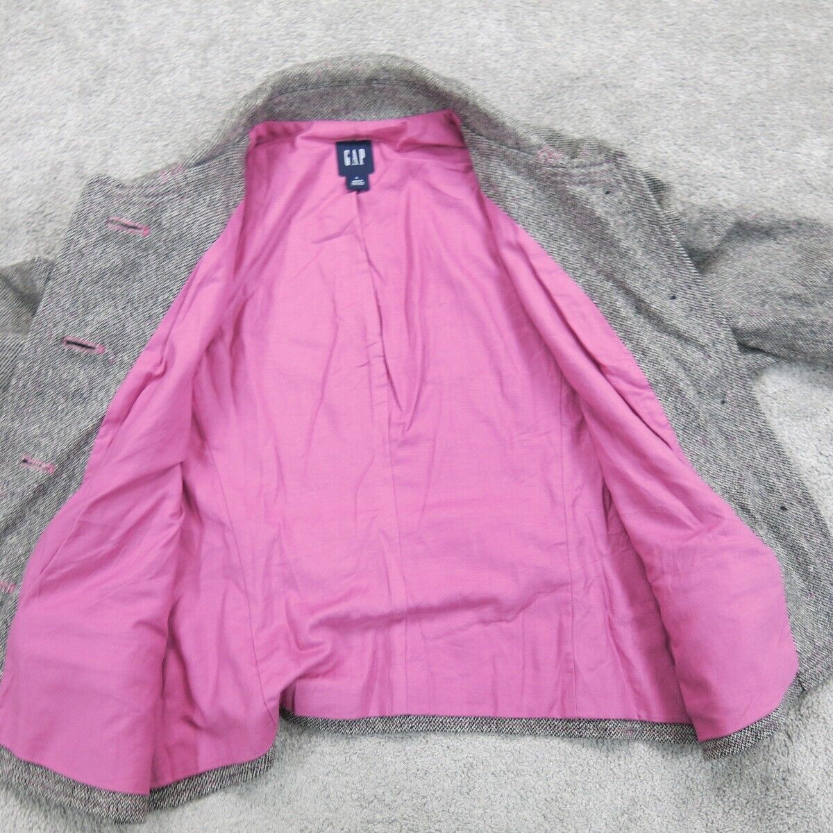 Gap Women Blazer Coat Single Breasted Buttons Long Sleeves Pockets Gray SZ Large