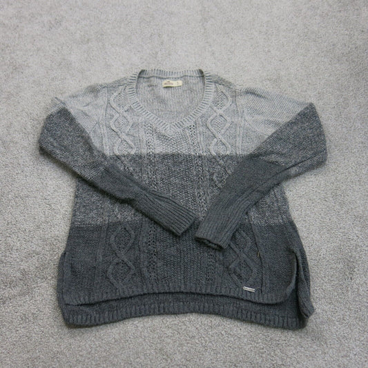 Hollister Womens Pullover Sweater Round Neck Striped Gray Black Size Small