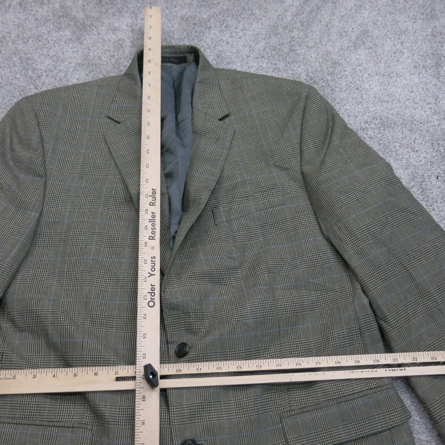 Chaps Mens Plaid Blazer Coat Single Breasted Long Sleeves Pockets Gray Size 44R