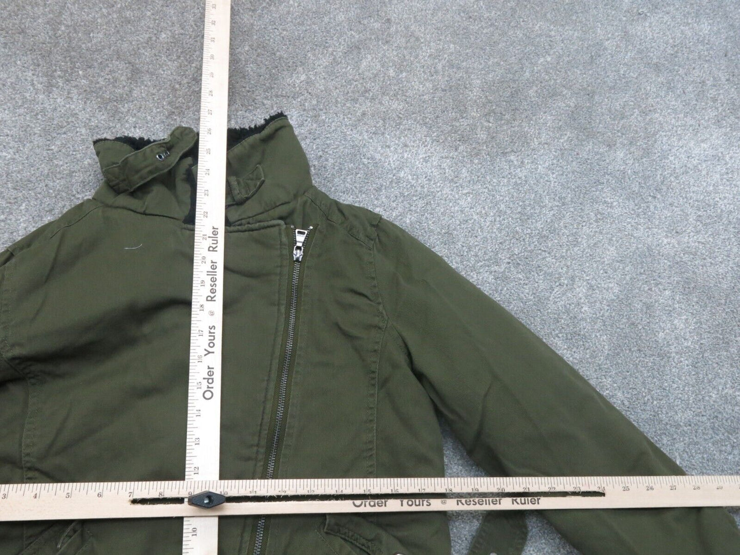 Express Womens Insulated Jacket Full Zip Up Mock Neck Pockets Olive Green SZ XS