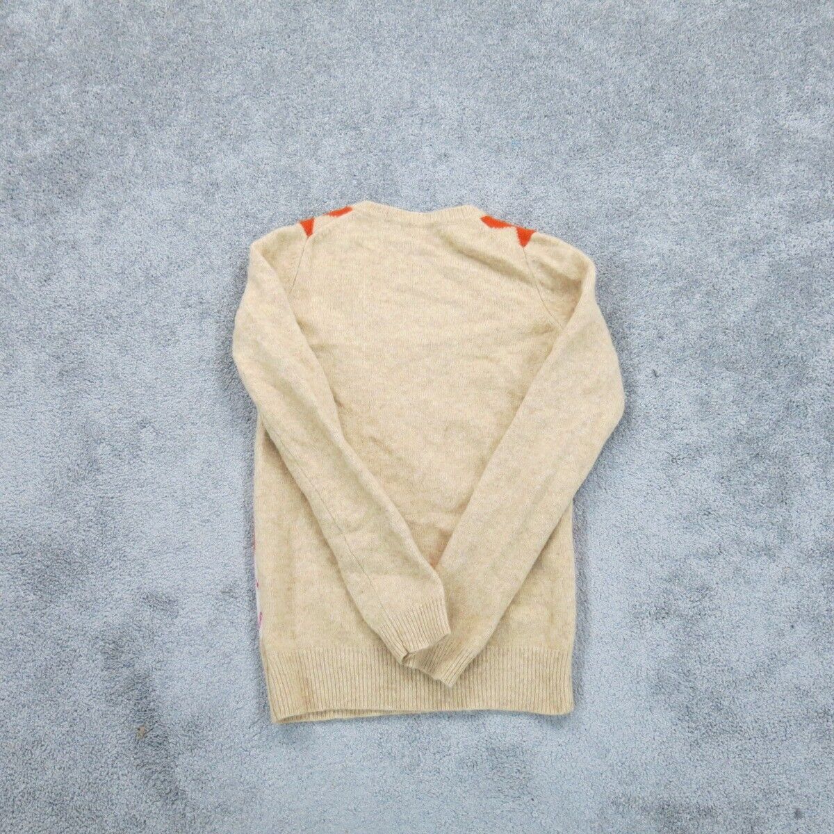 Gap Womens Pullover Knitted Argyle Sweater V Neck Long Sleeve Tan Red Size XS