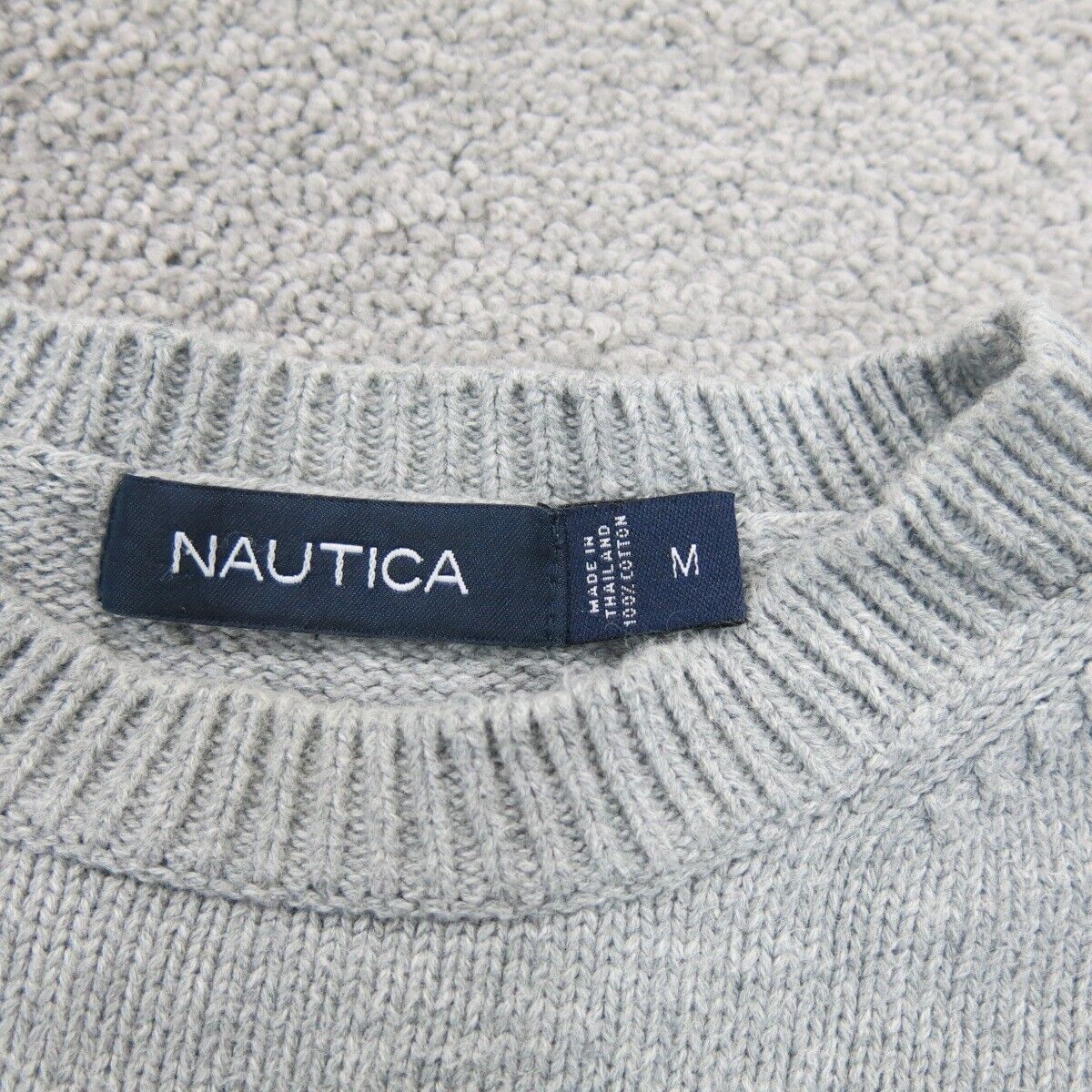 Nautica Mens Striped Pullover Sweater Long Sleeve 100% Cotton Gray Size Medium