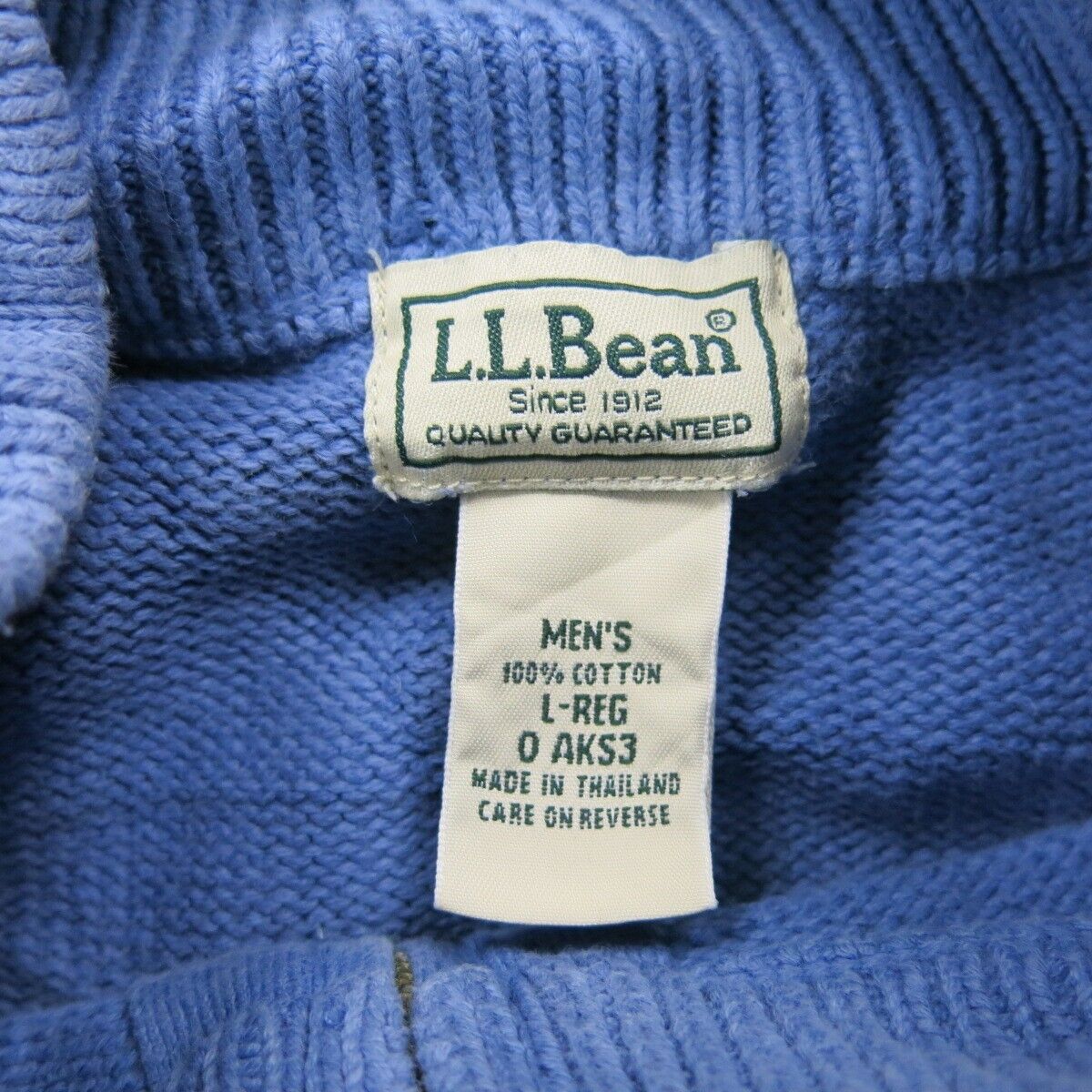 L.L. Bean Mens Pullover Sweater Knitted Mock Neck Long Sleeves 1/4 Zip Blue SZ L