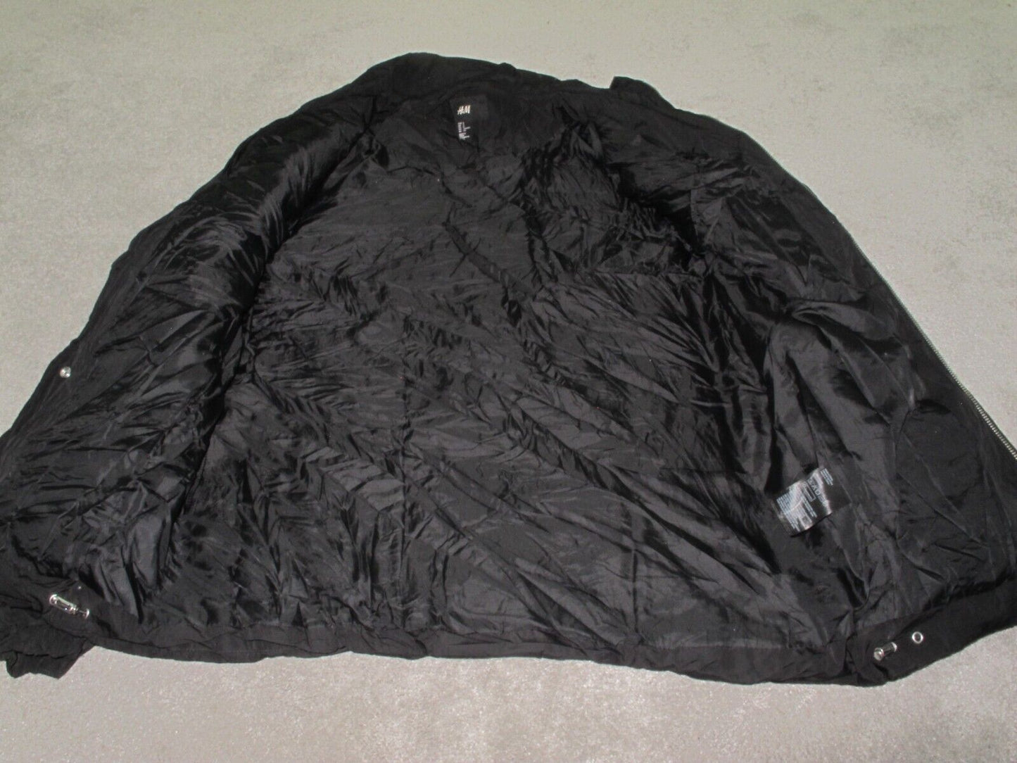 H&M Mens Puffer Jacket Full Zip Up Long Sleeves Mock Neck Black Size Small