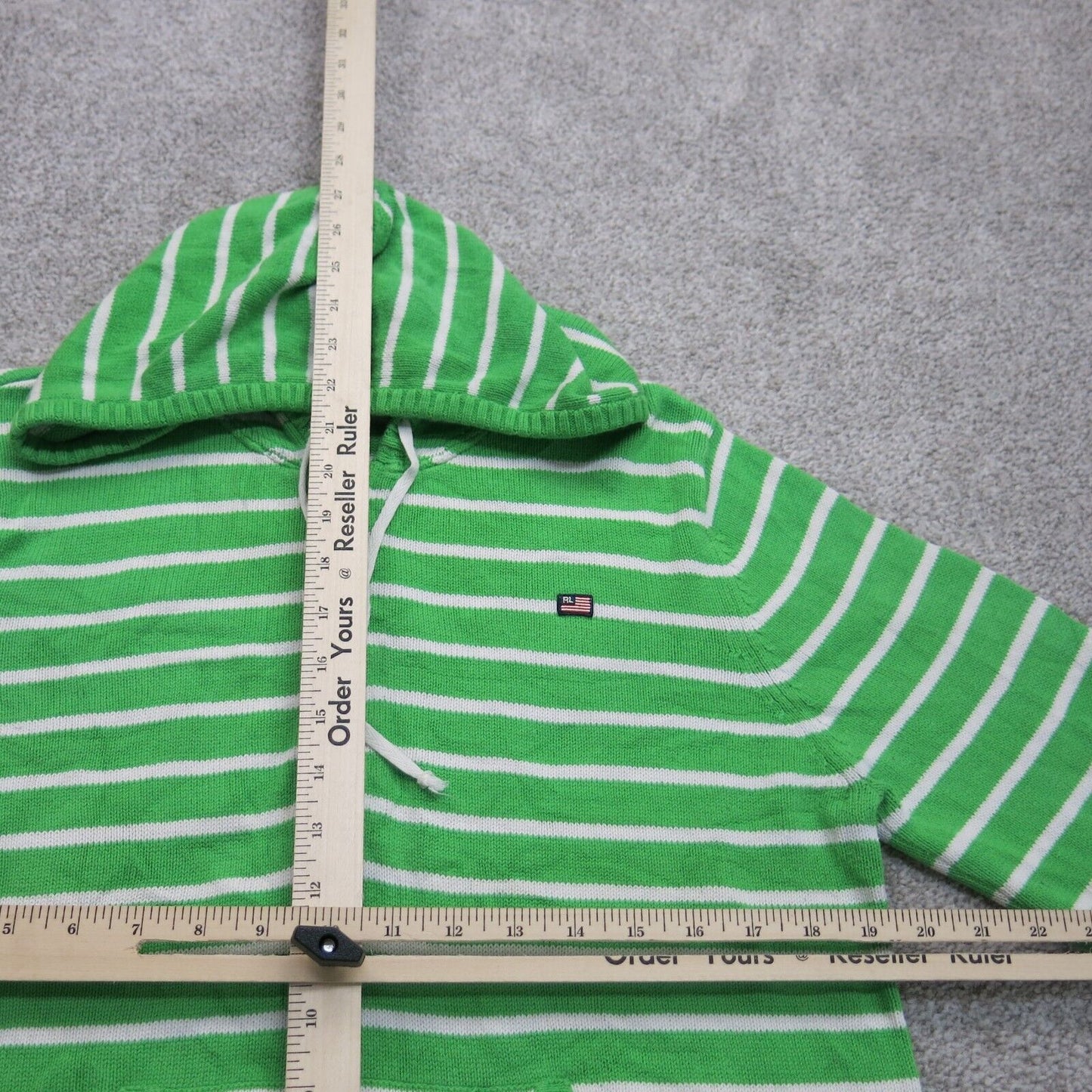 Ralph Lauren Women Hoodie Sweater Knitted 1/4 Zip Long Sleeve Green White SZ L/G