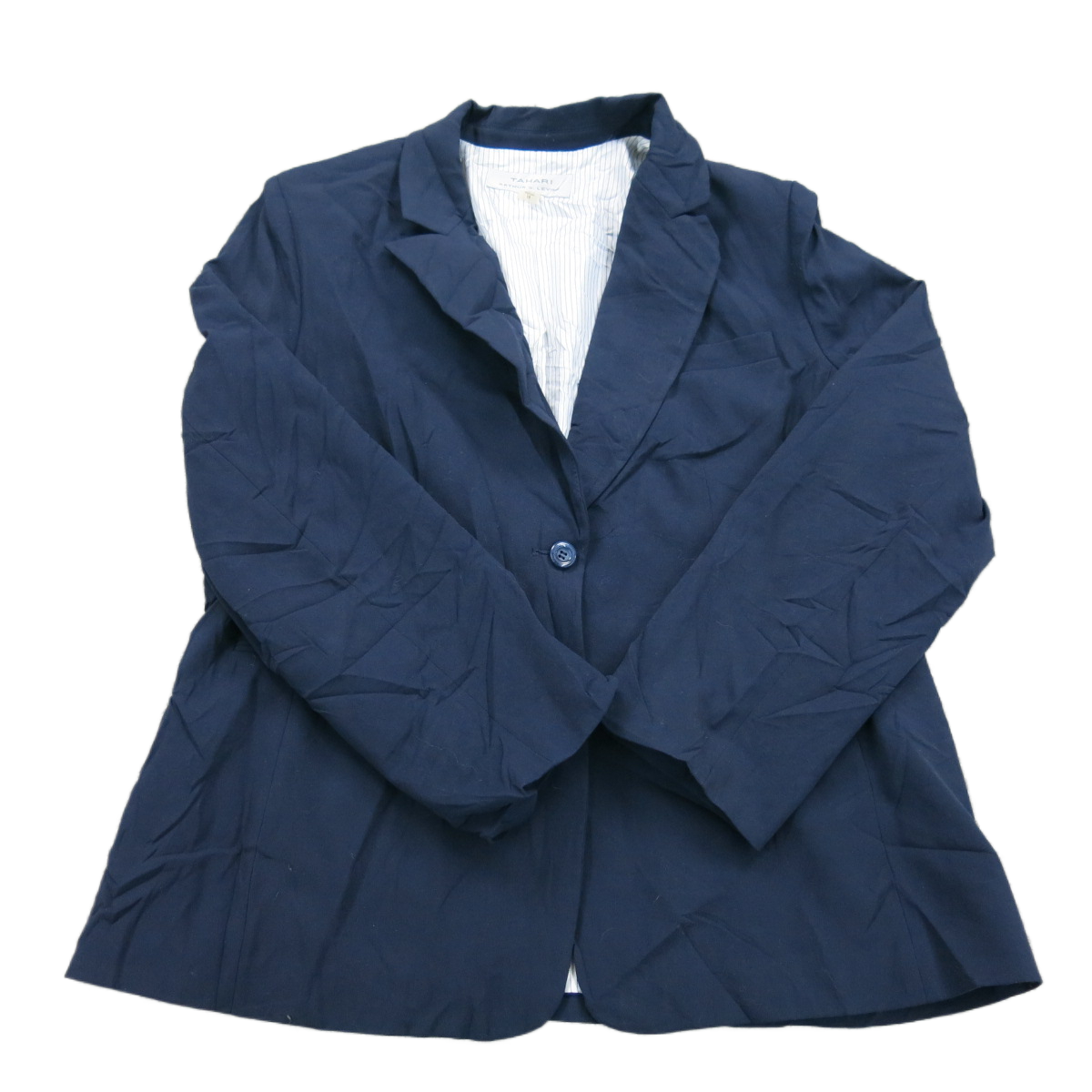 Tahari Womens Blazer Coat Single Breasted Long Sleeve Pockets Blue Size 18