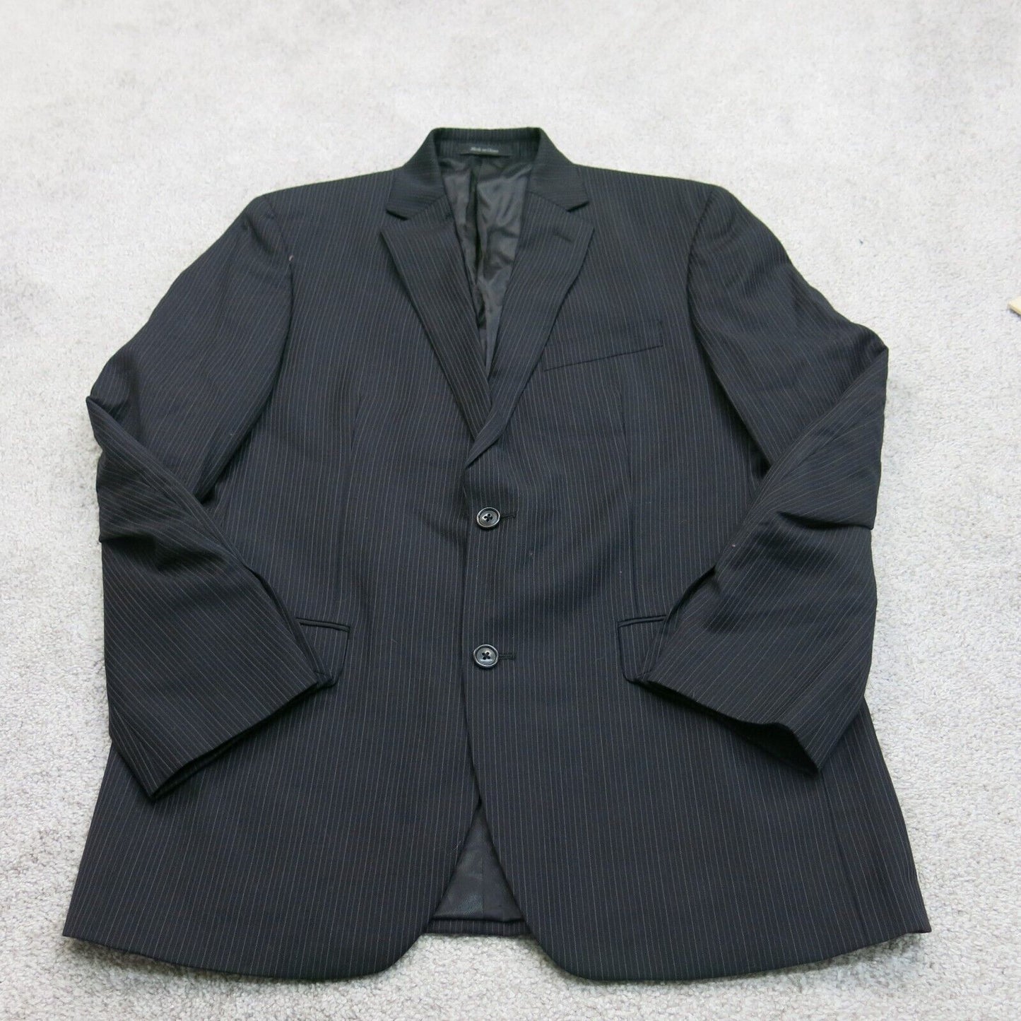 Calvin Klein Mens Striped Blazer Coat Single Breasted 100% Wool Black Size 38R