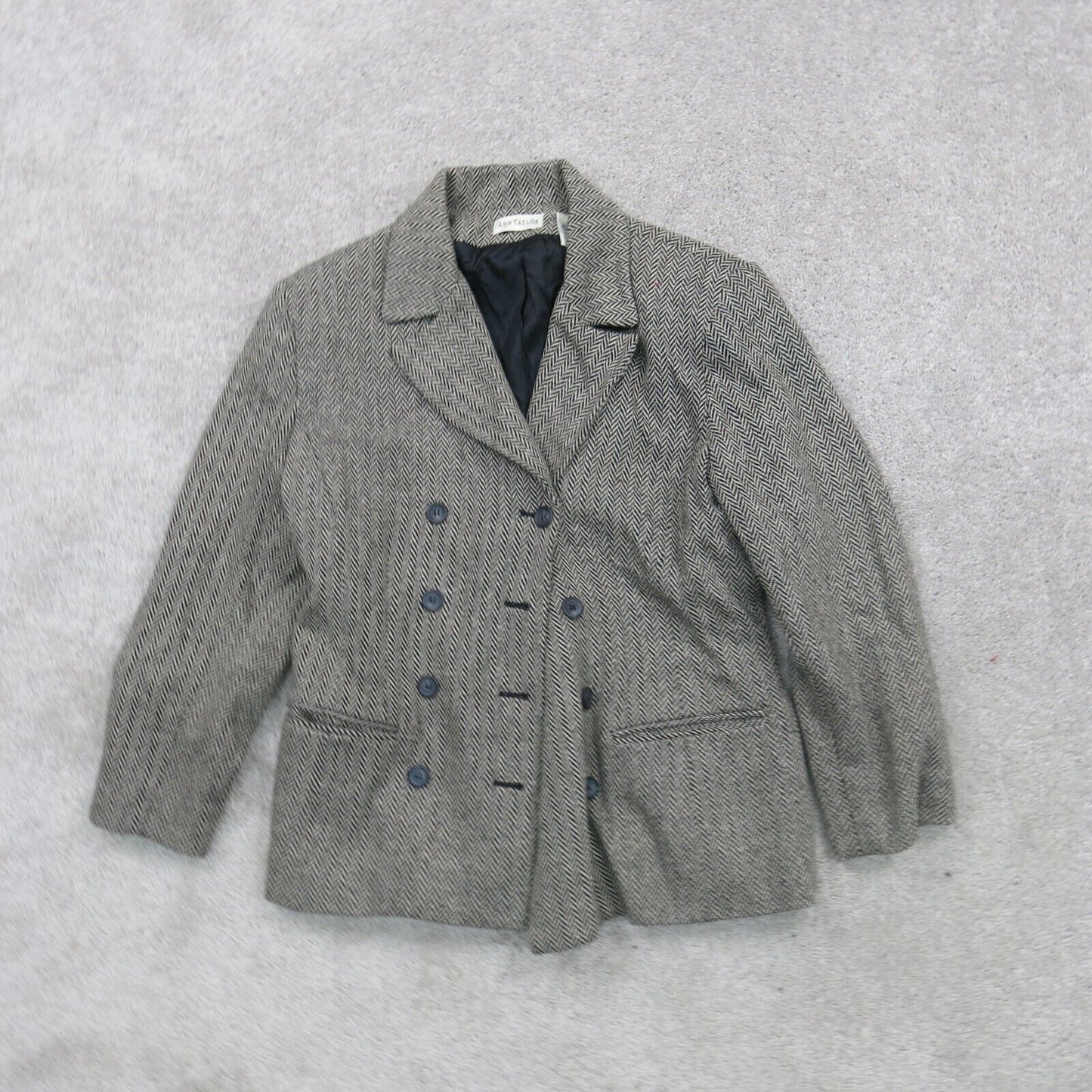 Ann Taylor Women Tweed Pea Coat Double Breasted Long Sleeves Pockets Gray Size 6