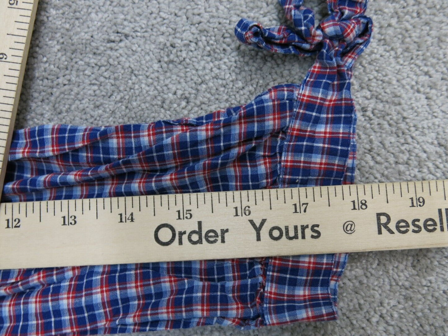 Made Well Womens Blouse Top Tasseled Long Sleeves V Neck Plaid Blue Red SZ Small