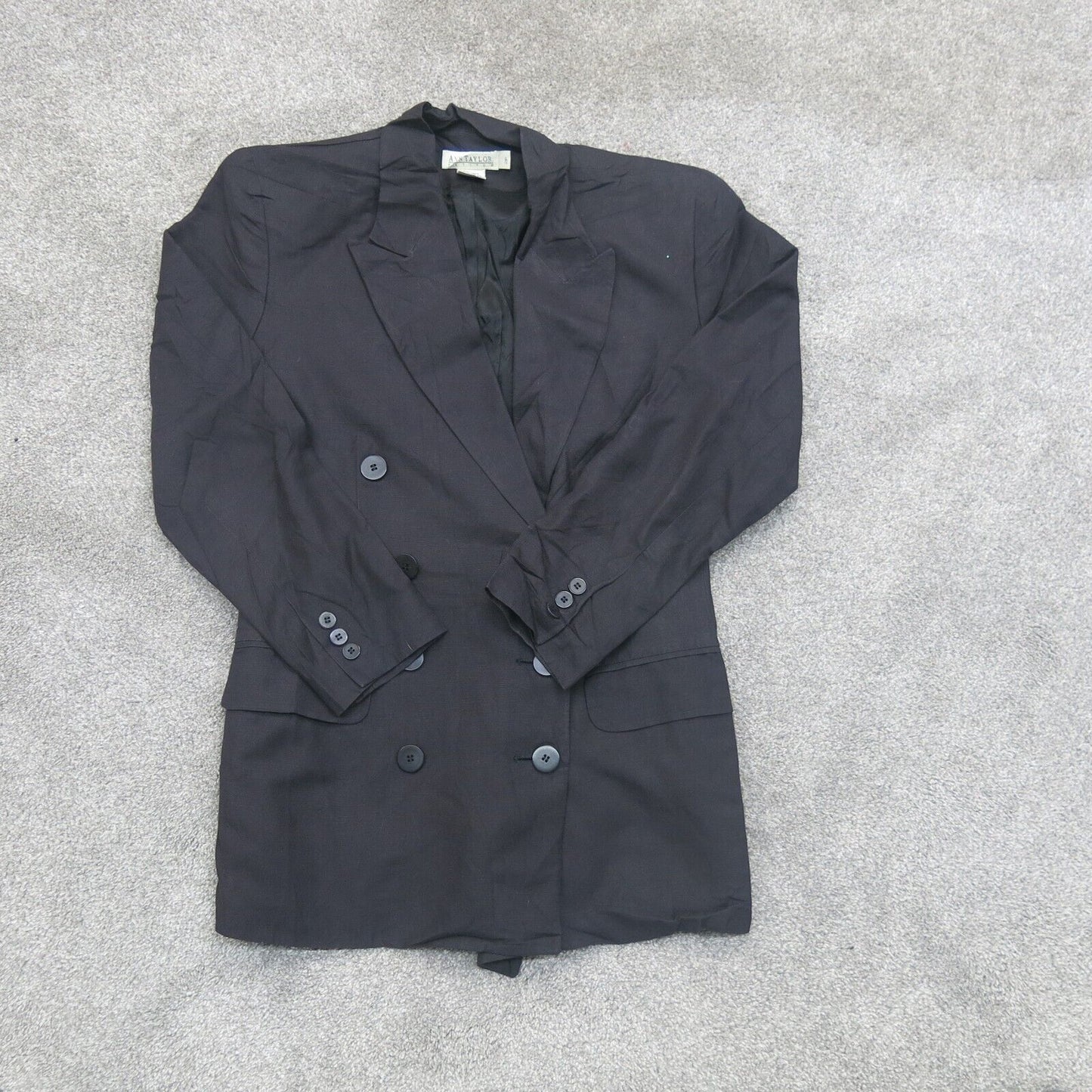 ANN Taylor Mens Blazer Coat Double Breasted Long Sleeve Pockets Black Size 2P