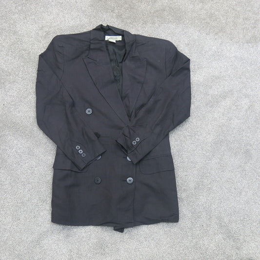 ANN Taylor Mens Blazer Coat Double Breasted Long Sleeve Pockets Black Size 2P