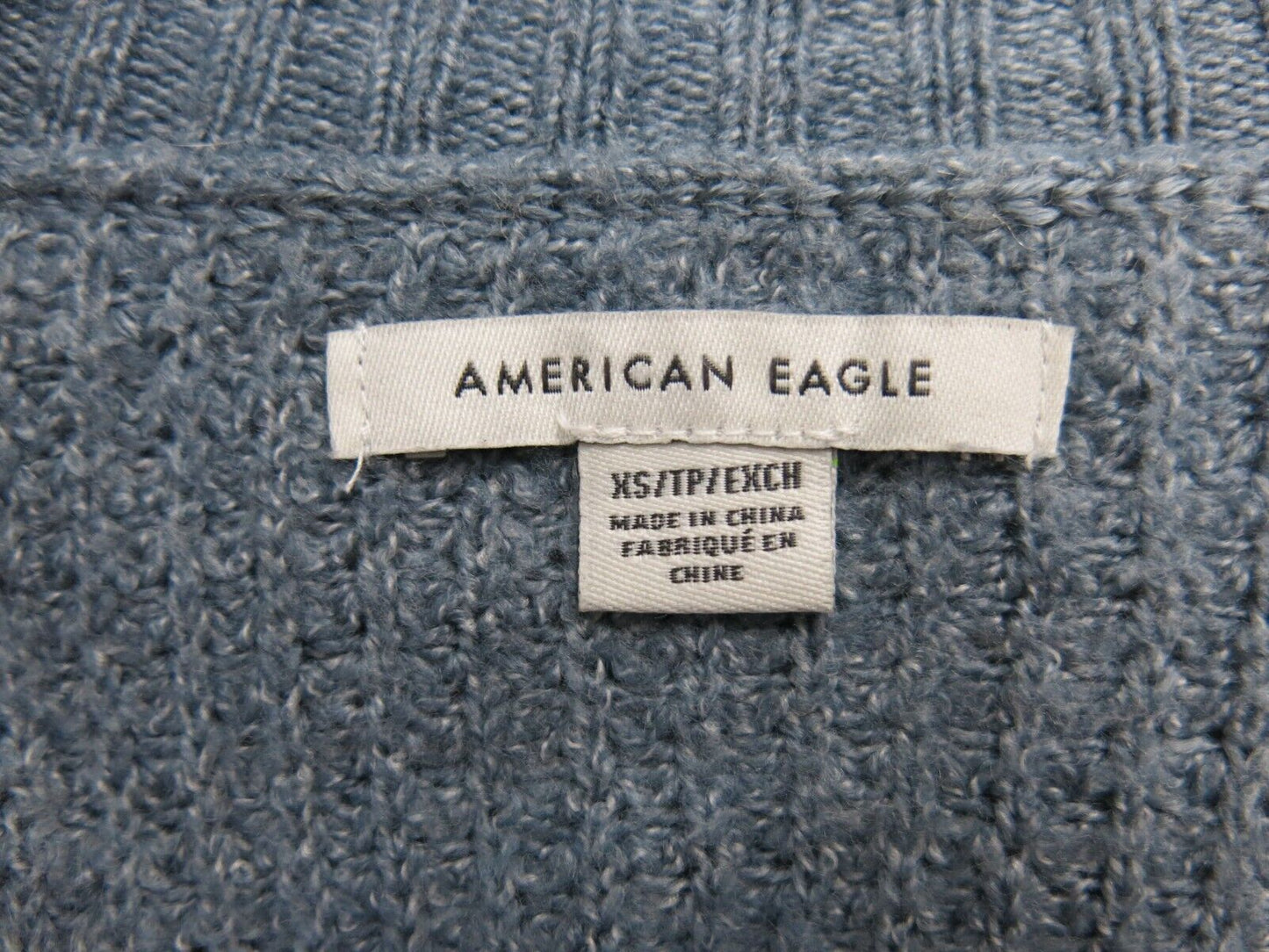 American Eagle Women Striped Pullover Sweater V Neck Long Sleeve Blue White XS