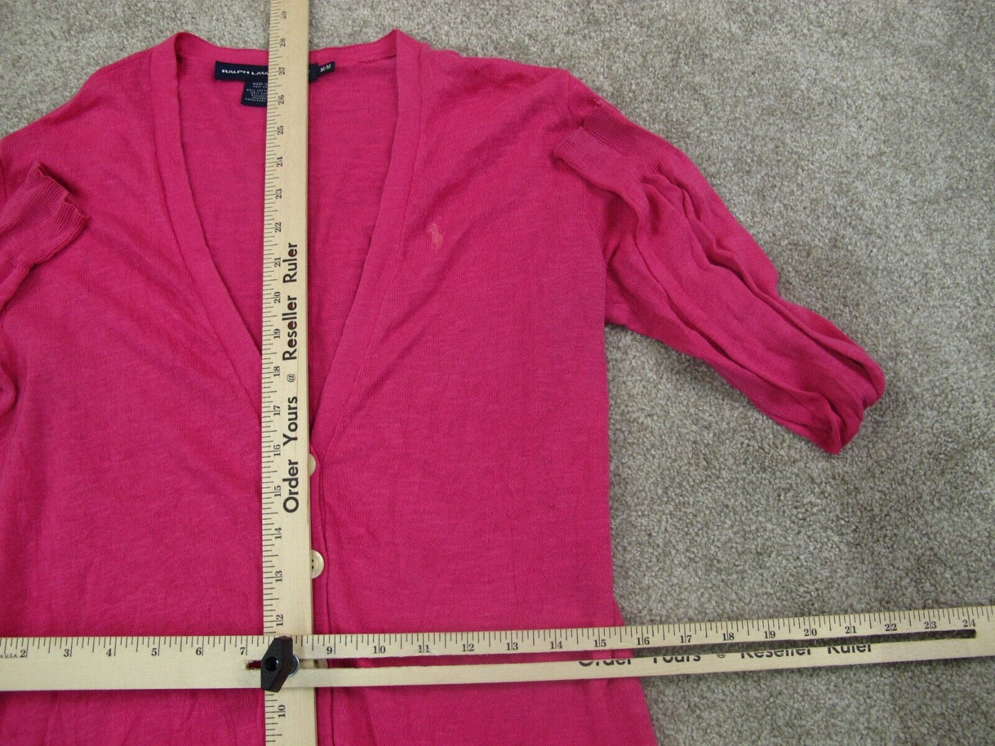 Lauren Ralph Lauren Womens Knitted Cardigan Sweater Long Sleeve Pink Size Medium