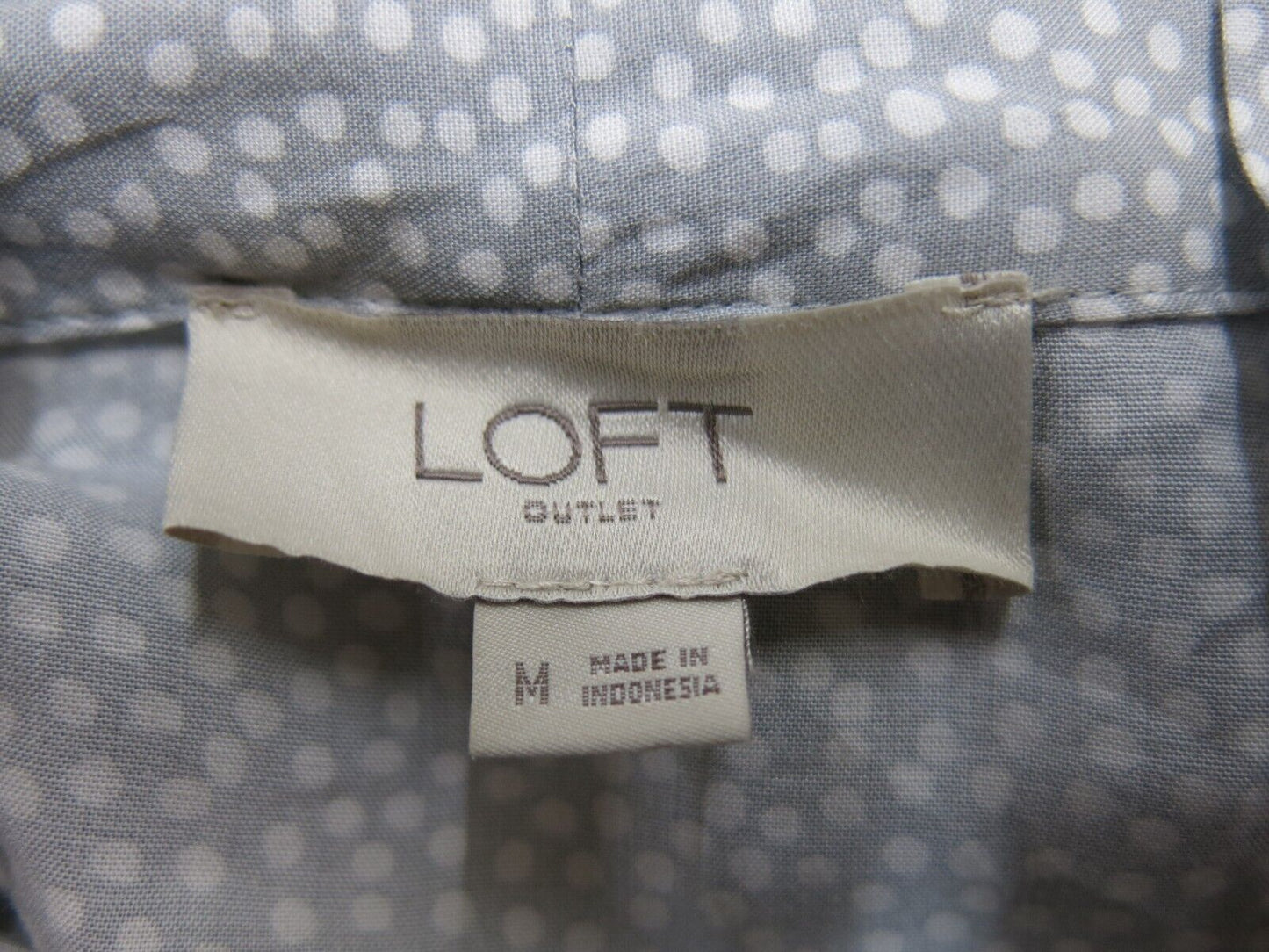 Loft Womens Blouse Top Long Sleeves V Neck Polka Dots Logo Gray Size Medium