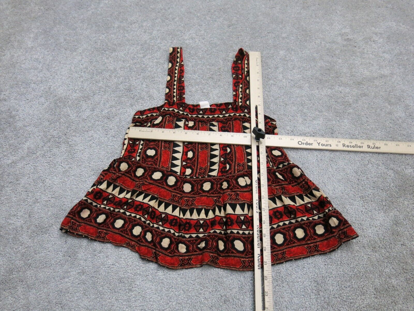 H&M Womens Camisole Tank Top Peplum Hem Wide Strap Geometric Red Black Size 2